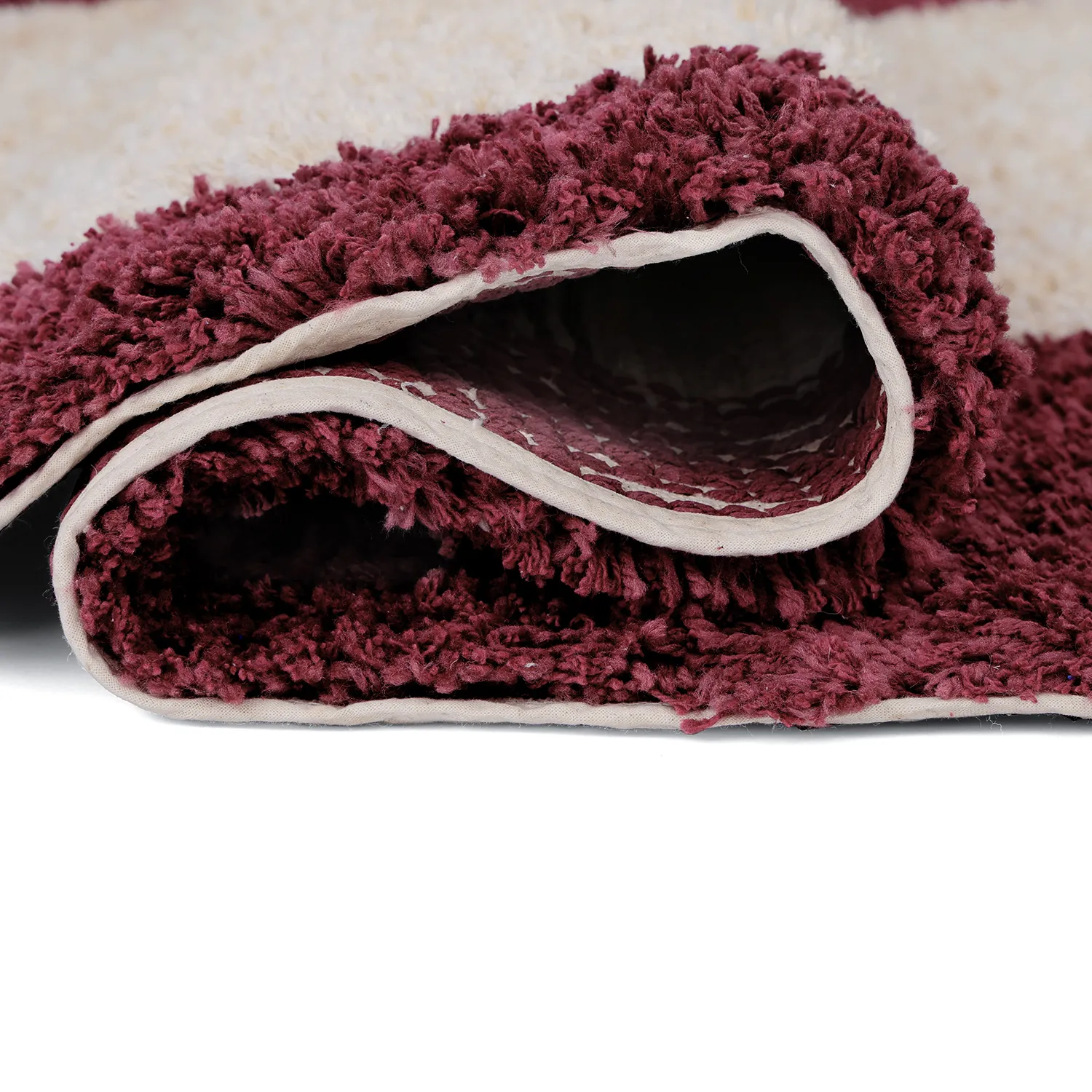 Ryamattor - Begur Natural Cotton Shaggy (offwhite/vinröd)