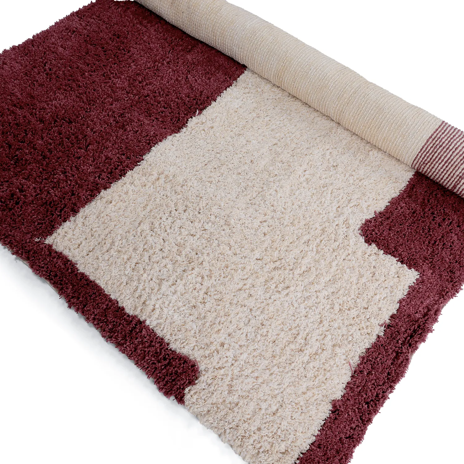 Ryamattor - Begur Natural Cotton Shaggy (offwhite/vinröd)