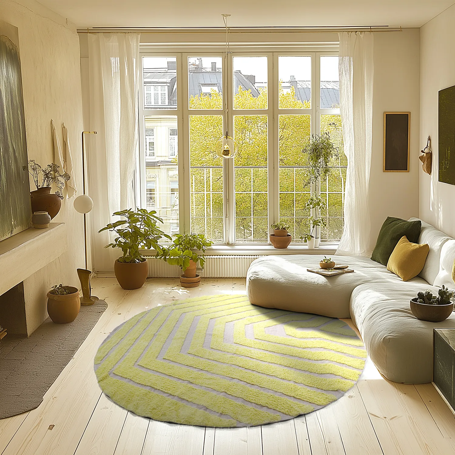 Kolo koberce - Callista Natural Cotton Shaggy (žltý)