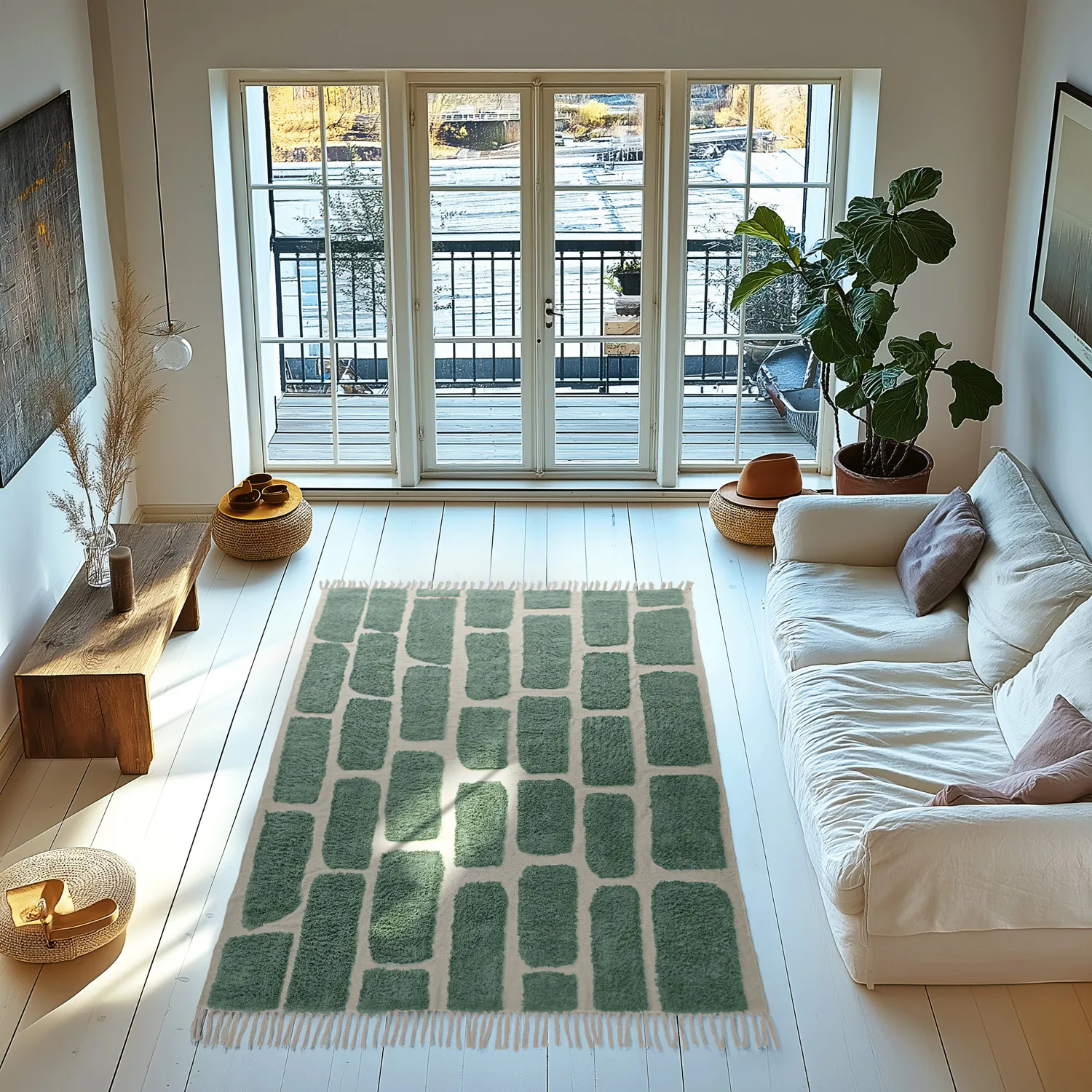 Koberce s dlhým vlasom - Cyrus Natural Cotton Shaggy (zelená)