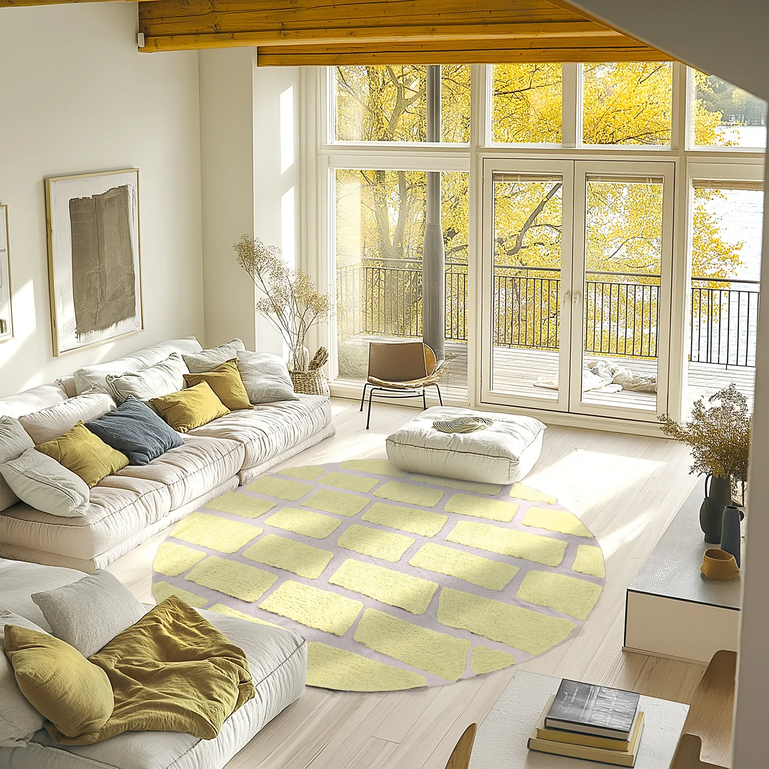 Kolo koberce - Cyrus Natural Cotton Shaggy (žltý)