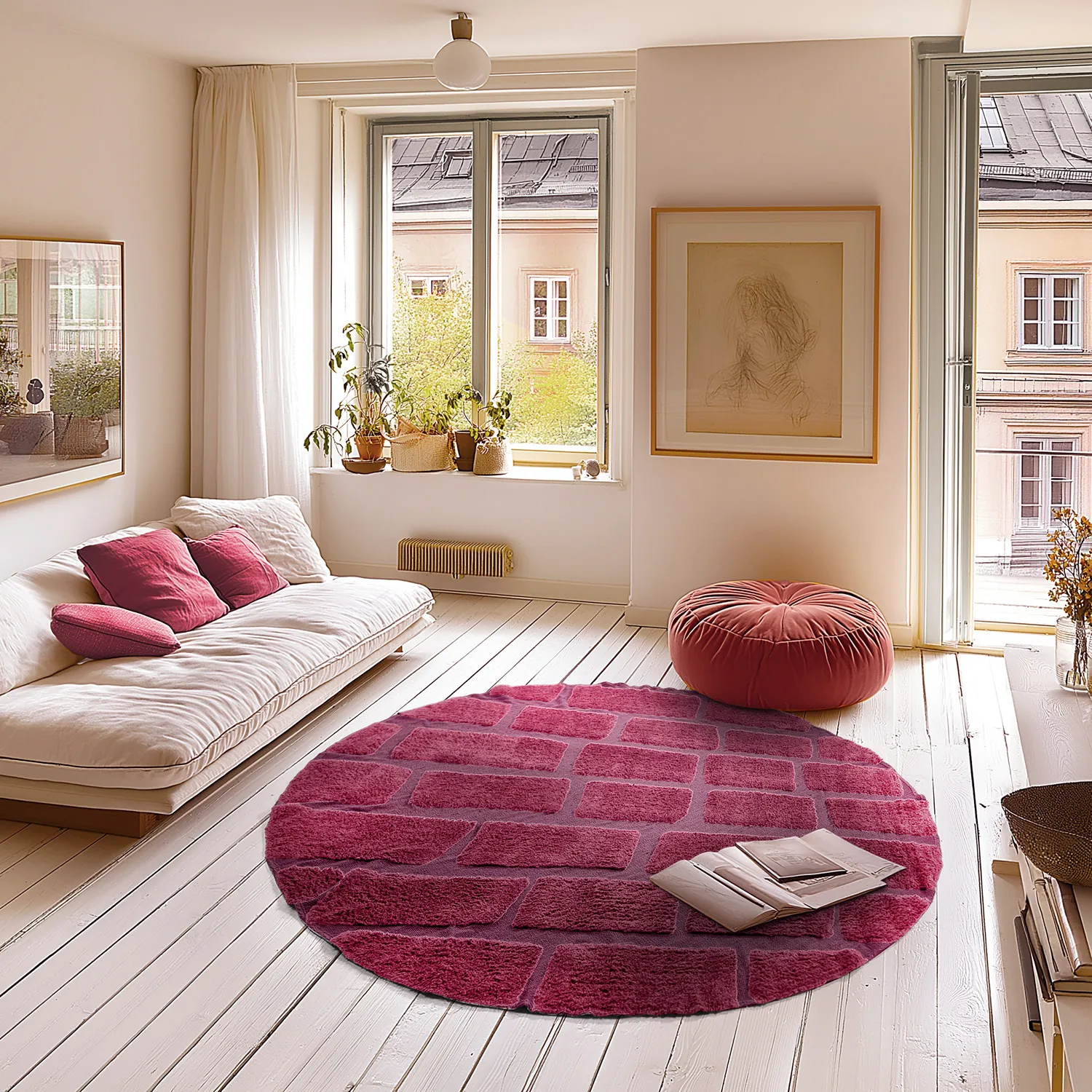 Kolo koberce - Cyrus Natural Cotton Shaggy (červená)