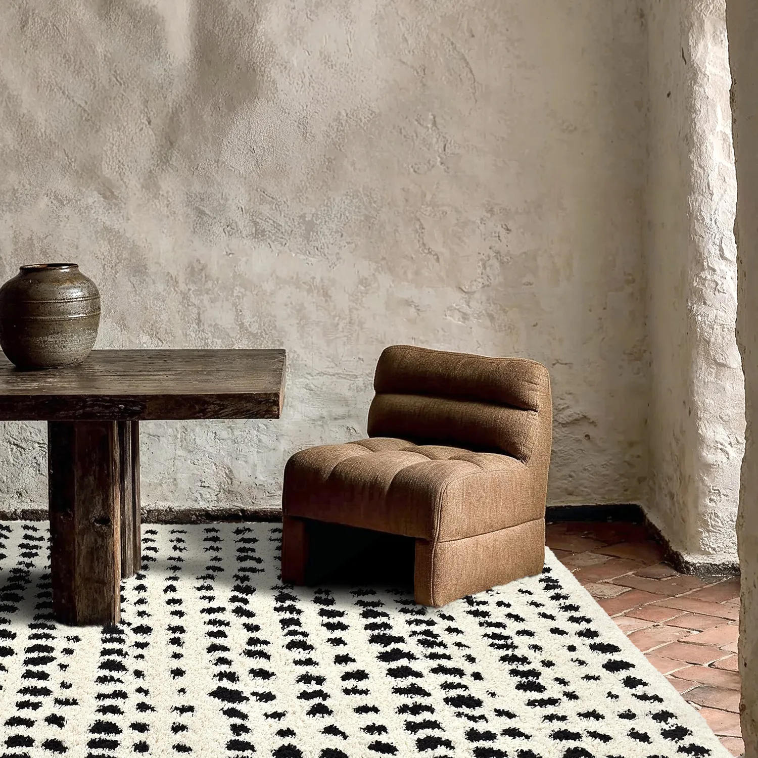 Koberce s dlhým vlasom - Dotty (čierna/biela)