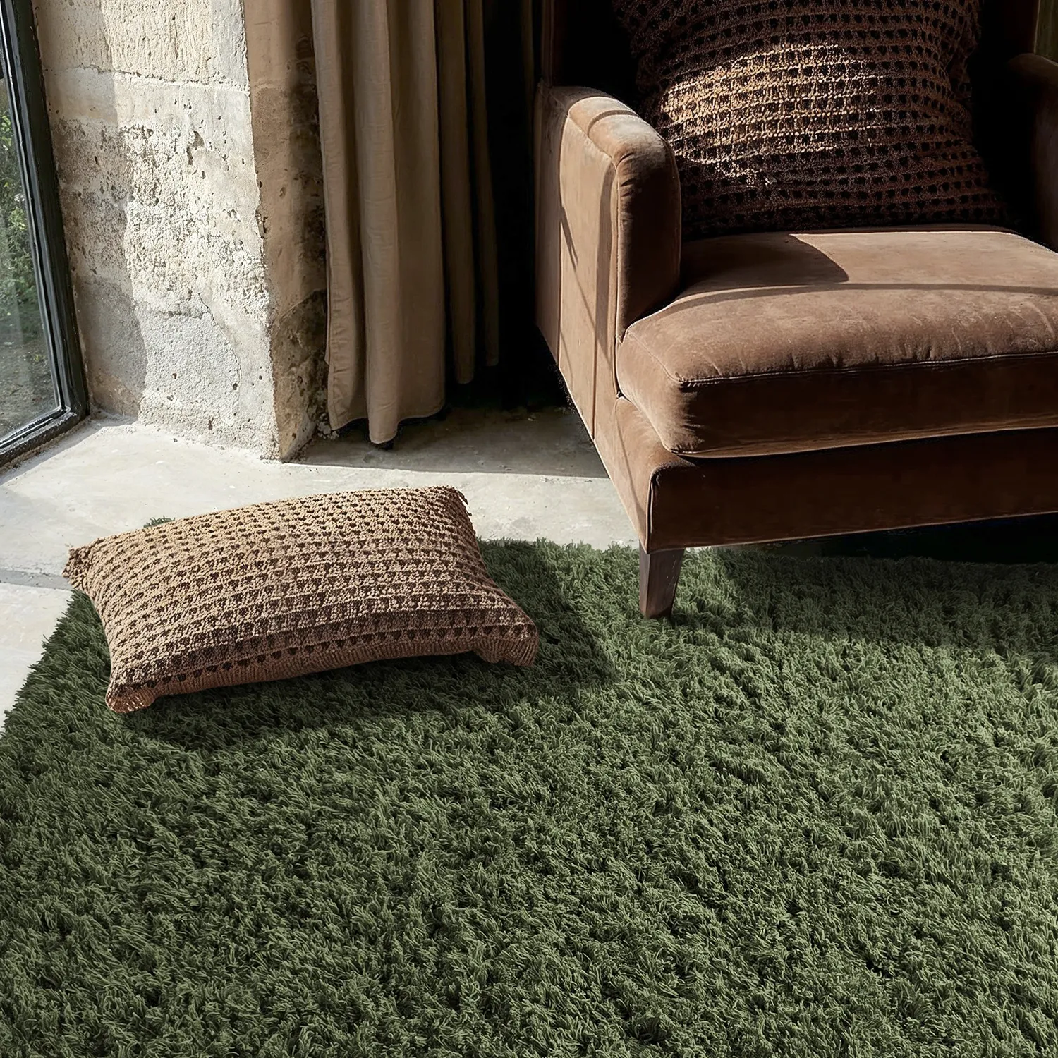 Koberce s dlhým vlasom - Fassale Hand Woven Wool Shaggy (machovo zelený)