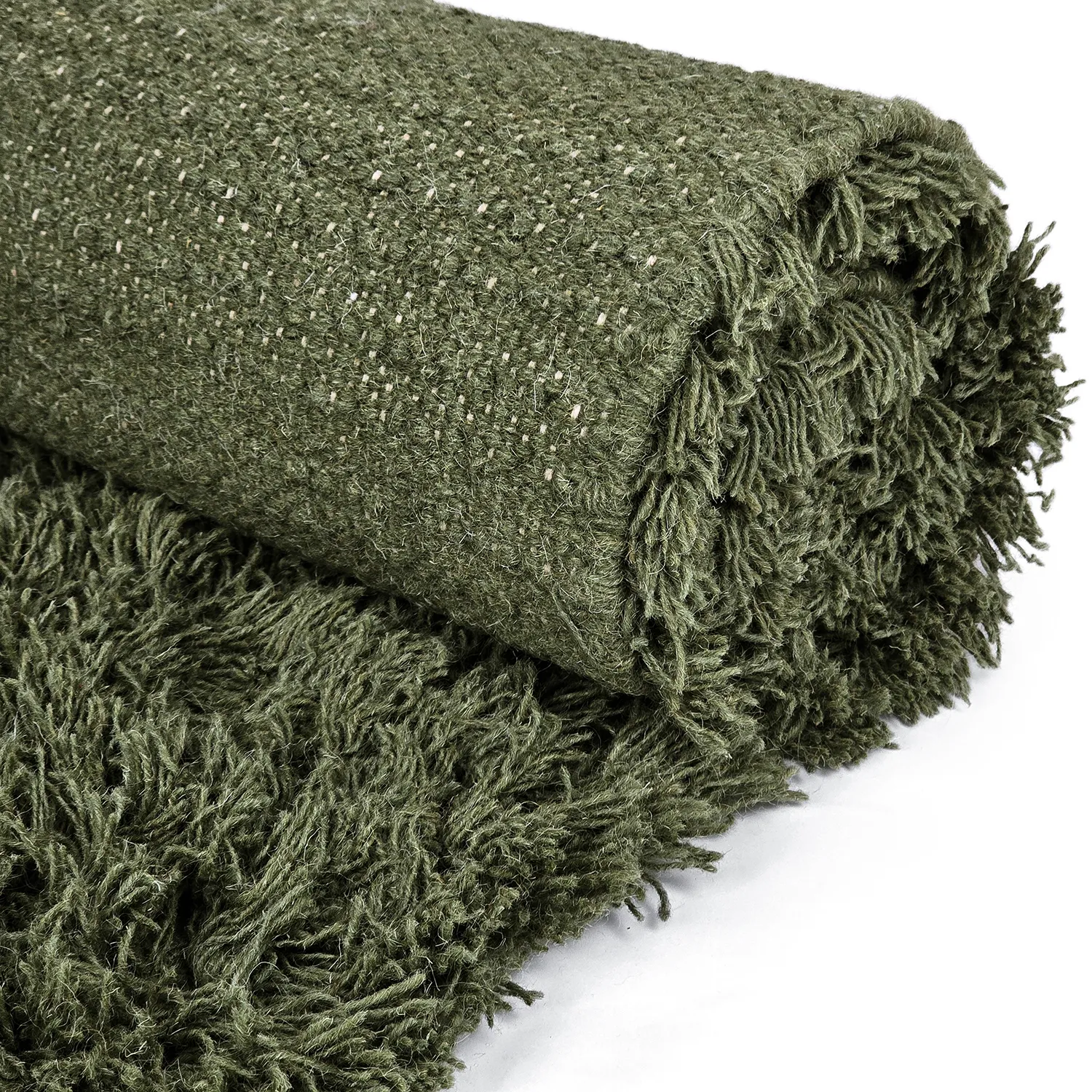 Koberce s dlhým vlasom - Fassale Hand Woven Wool Shaggy (machovo zelený)