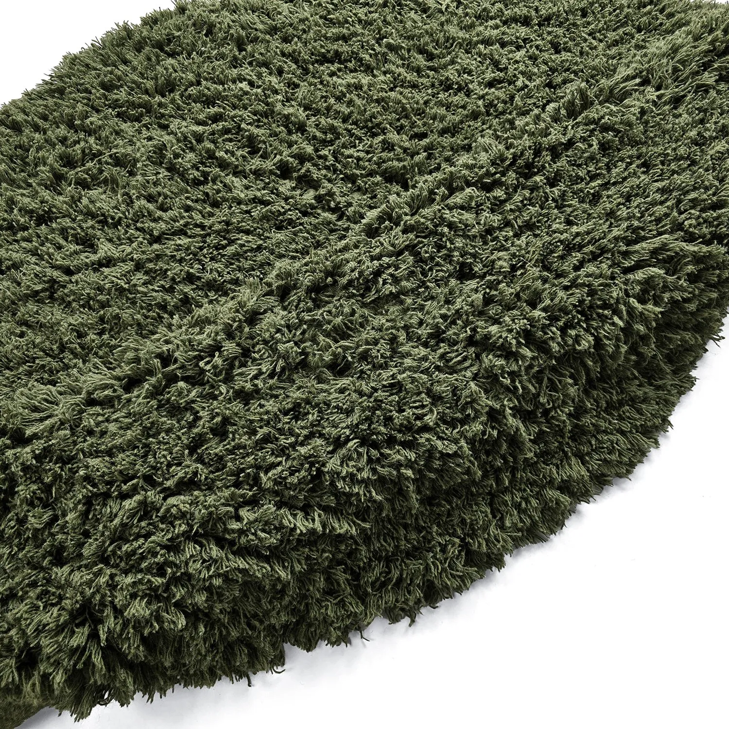 Kolo koberce - Fassale Hand Woven Wool Shaggy (machovo zelený)
