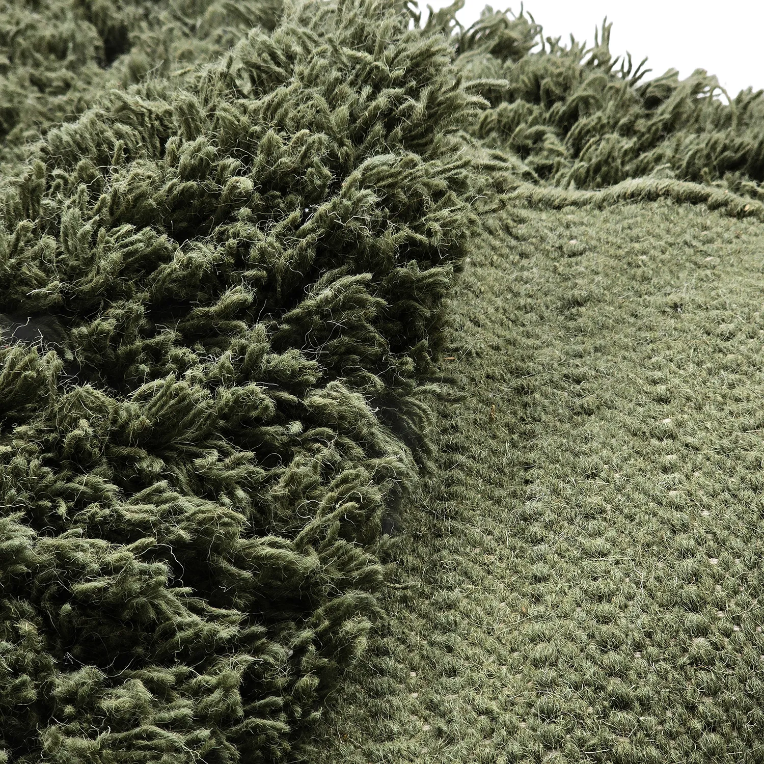 Kolo koberce - Fassale Hand Woven Wool Shaggy (machovo zelený)