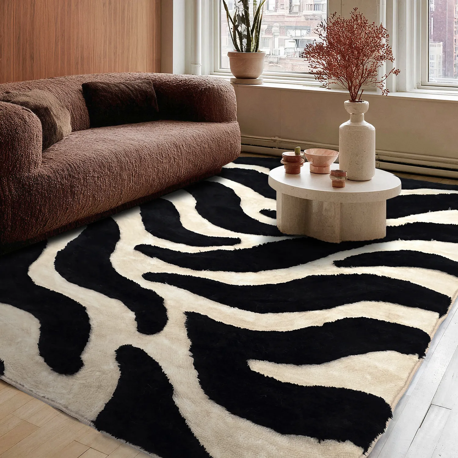 Koberce s dlhým vlasom - Fergana (krémová/čierna)