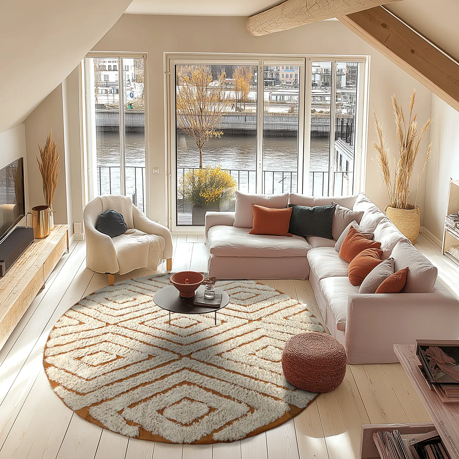 Kruhový koberec - Holwell Natural Cotton Shaggy (špinavá biela/hnedá)