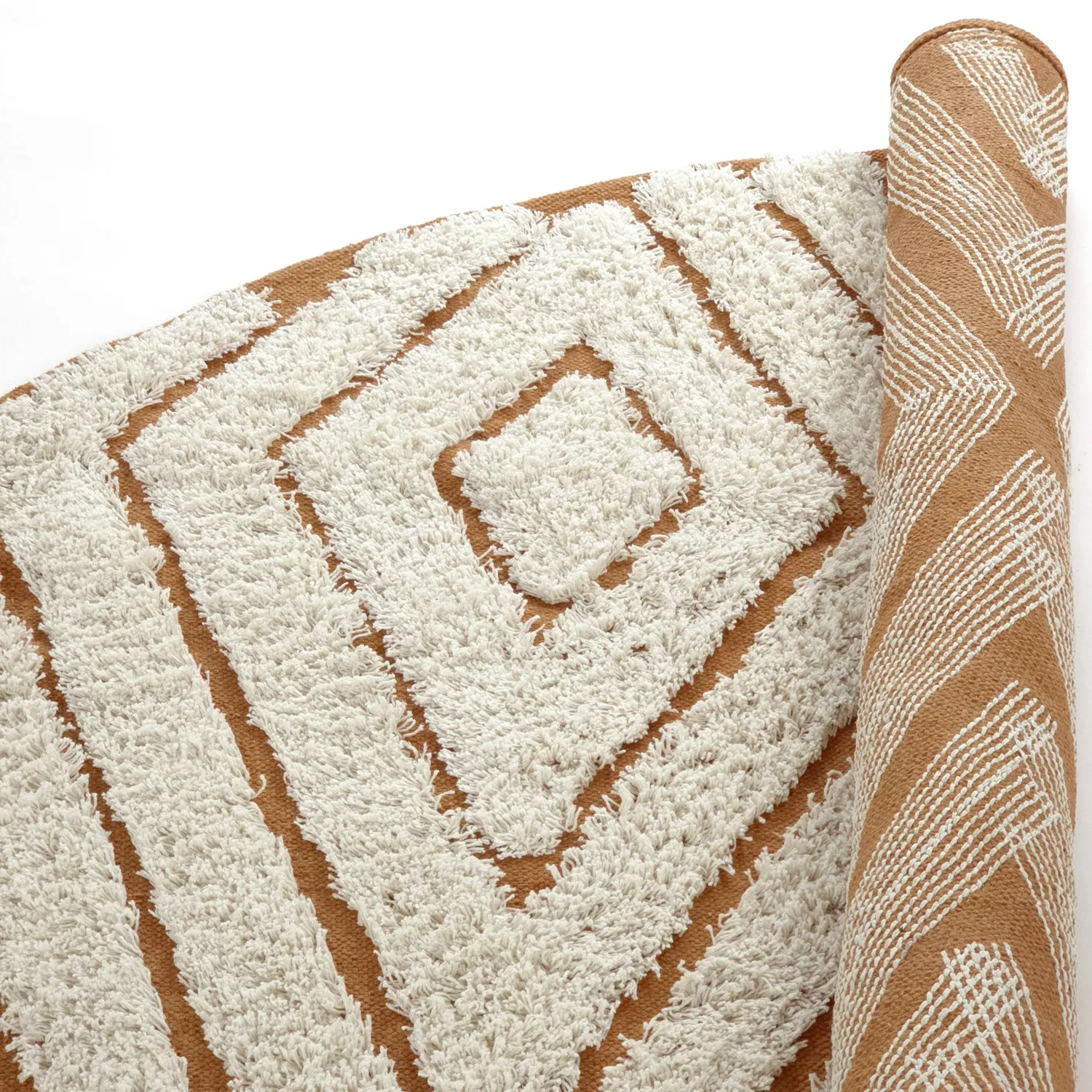 Kruhový koberec - Holwell Natural Cotton Shaggy (špinavá biela/hnedá)