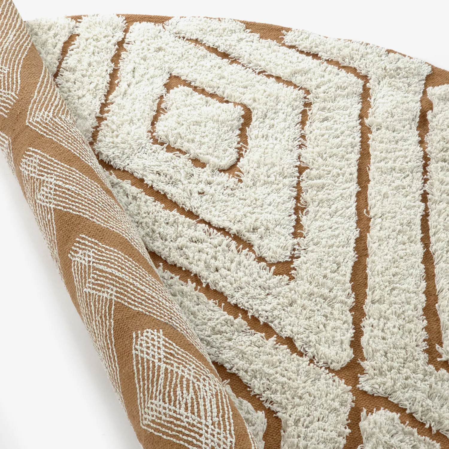 Kruhový koberec - Holwell Natural Cotton Shaggy (špinavá biela/hnedá)