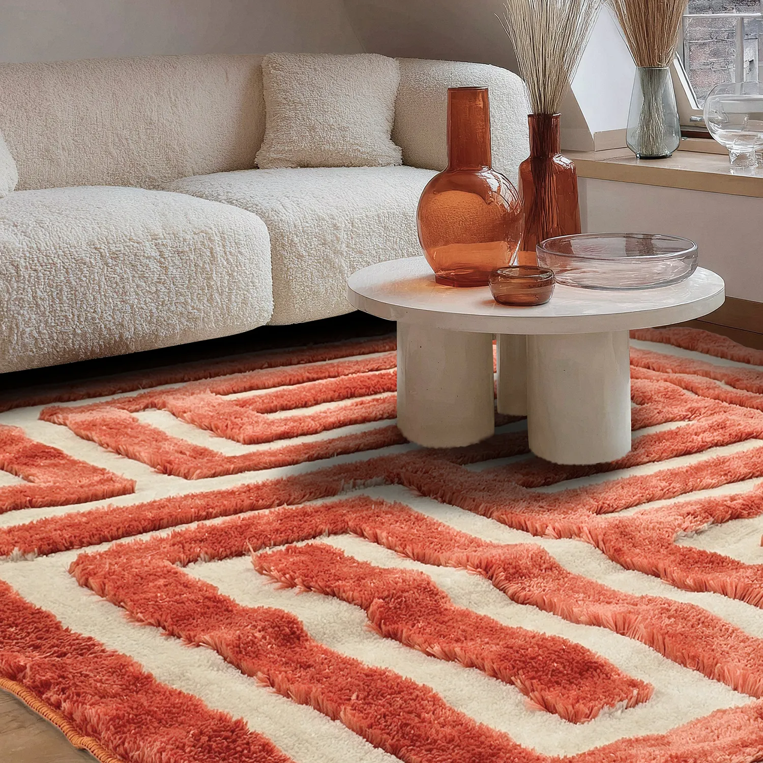 Koberce s dlhým vlasom - Karbala (krémová/červená)