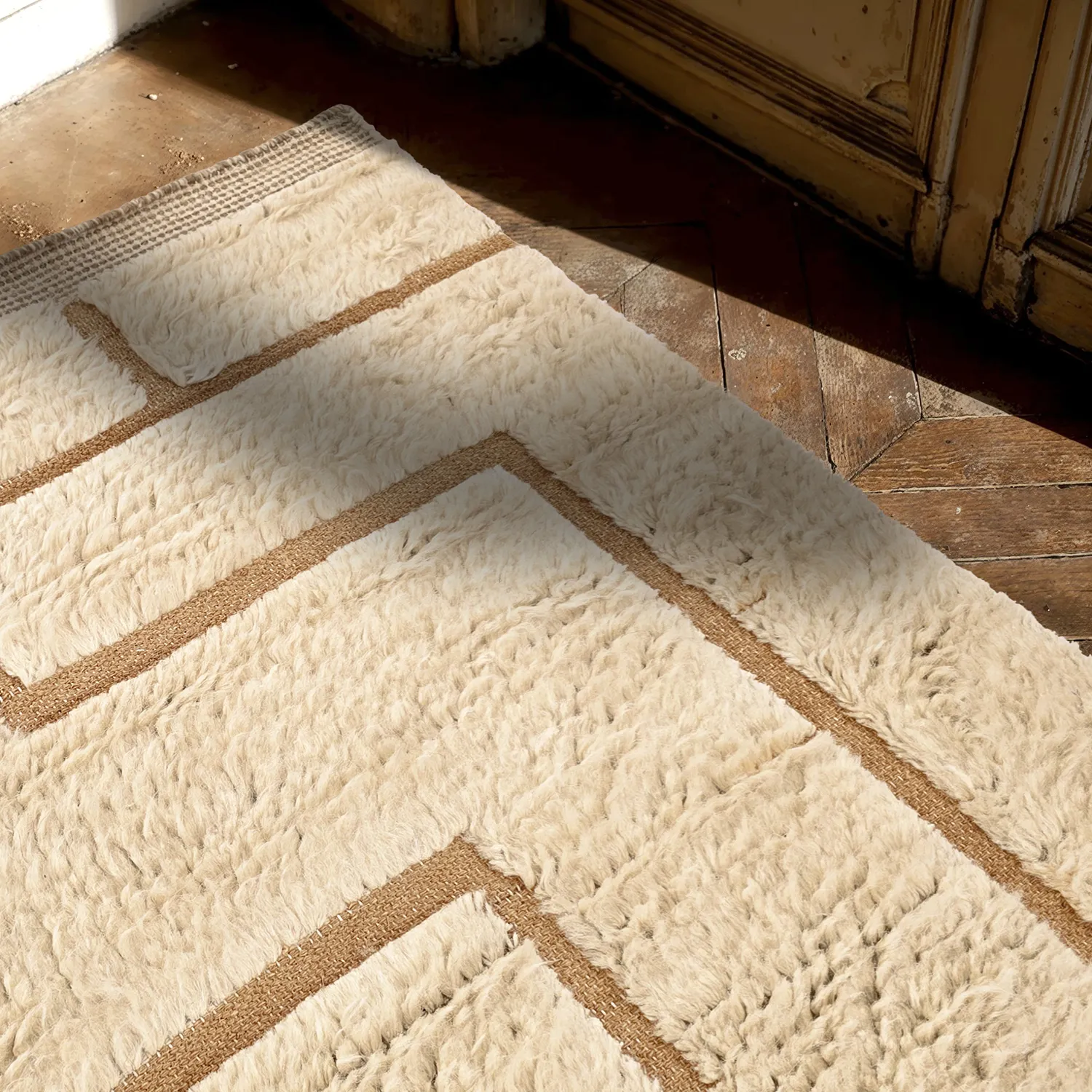 Koberce s dlhým vlasom - Kiberg ručne tkaná vlnená shaggy (krémová)