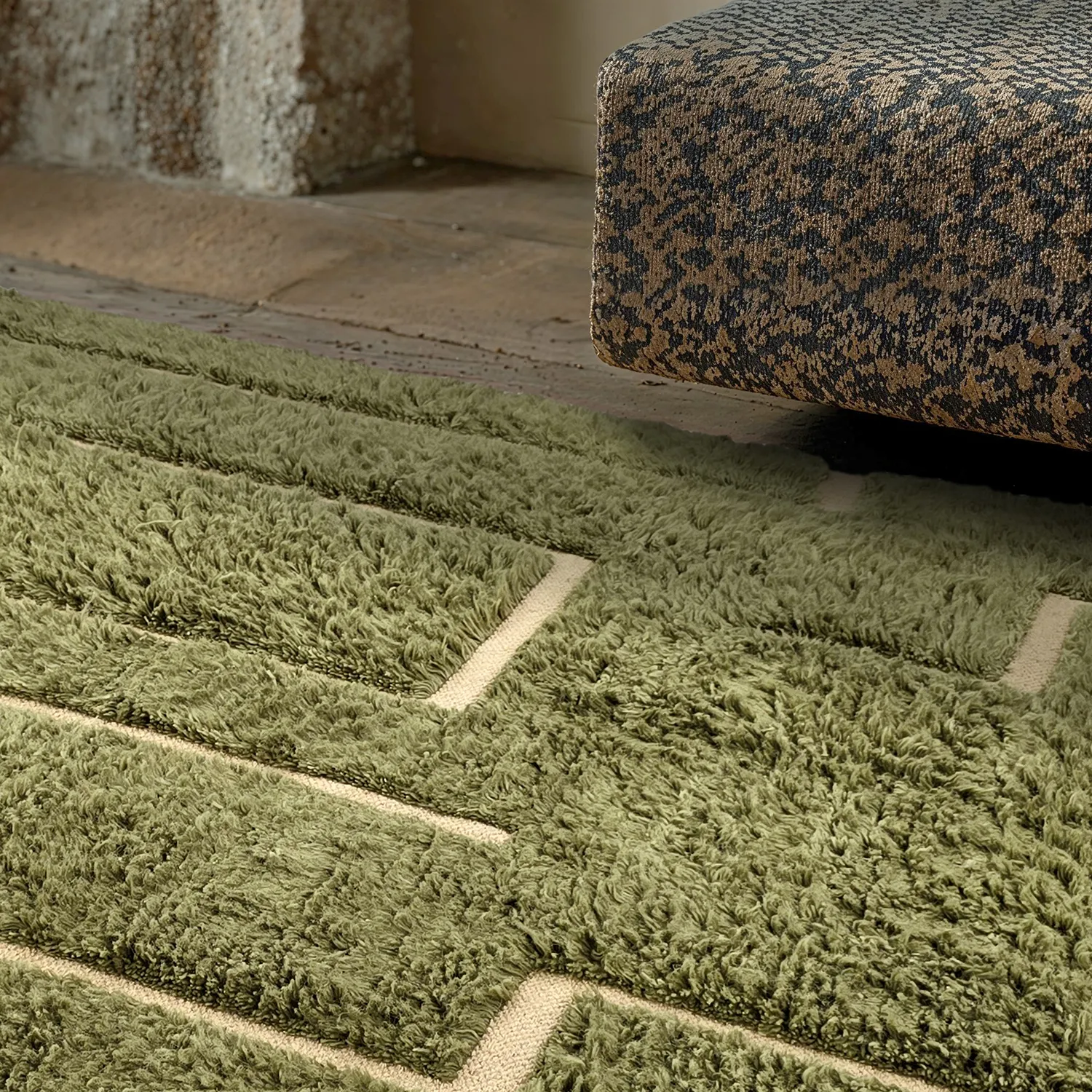 Koberce s dlhým vlasom - Kiberg ručne tkaná vlnená shaggy (zelená)