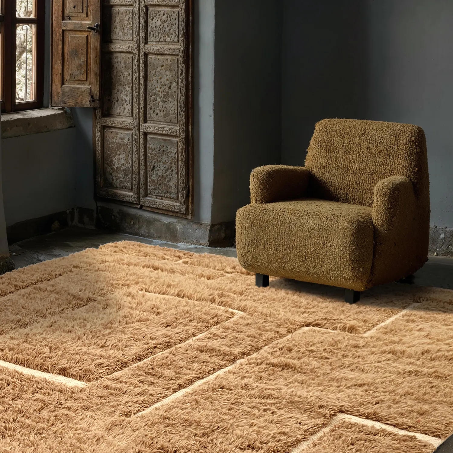 Koberce s dlhým vlasom - Kiberg ručne tkaná vlnená shaggy (béžová)