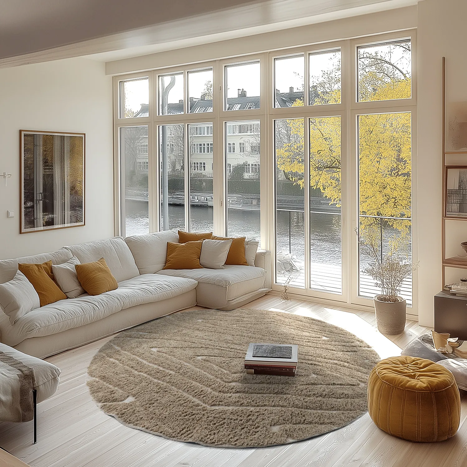 Kruhový koberec - Kindon Natural Cotton Shaggy (béžová/biela)