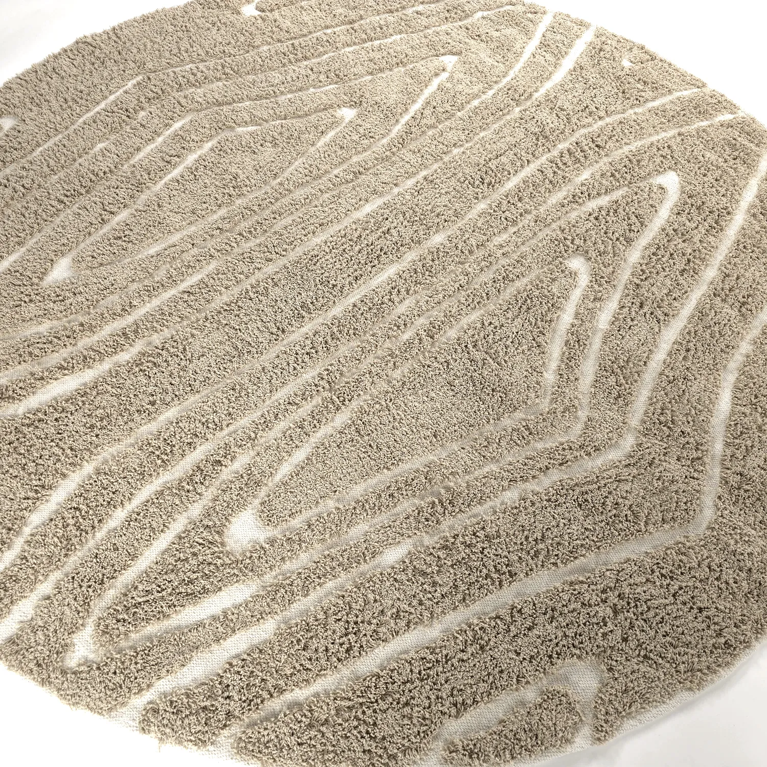 Kruhový koberec - Kindon Natural Cotton Shaggy (béžová/biela)