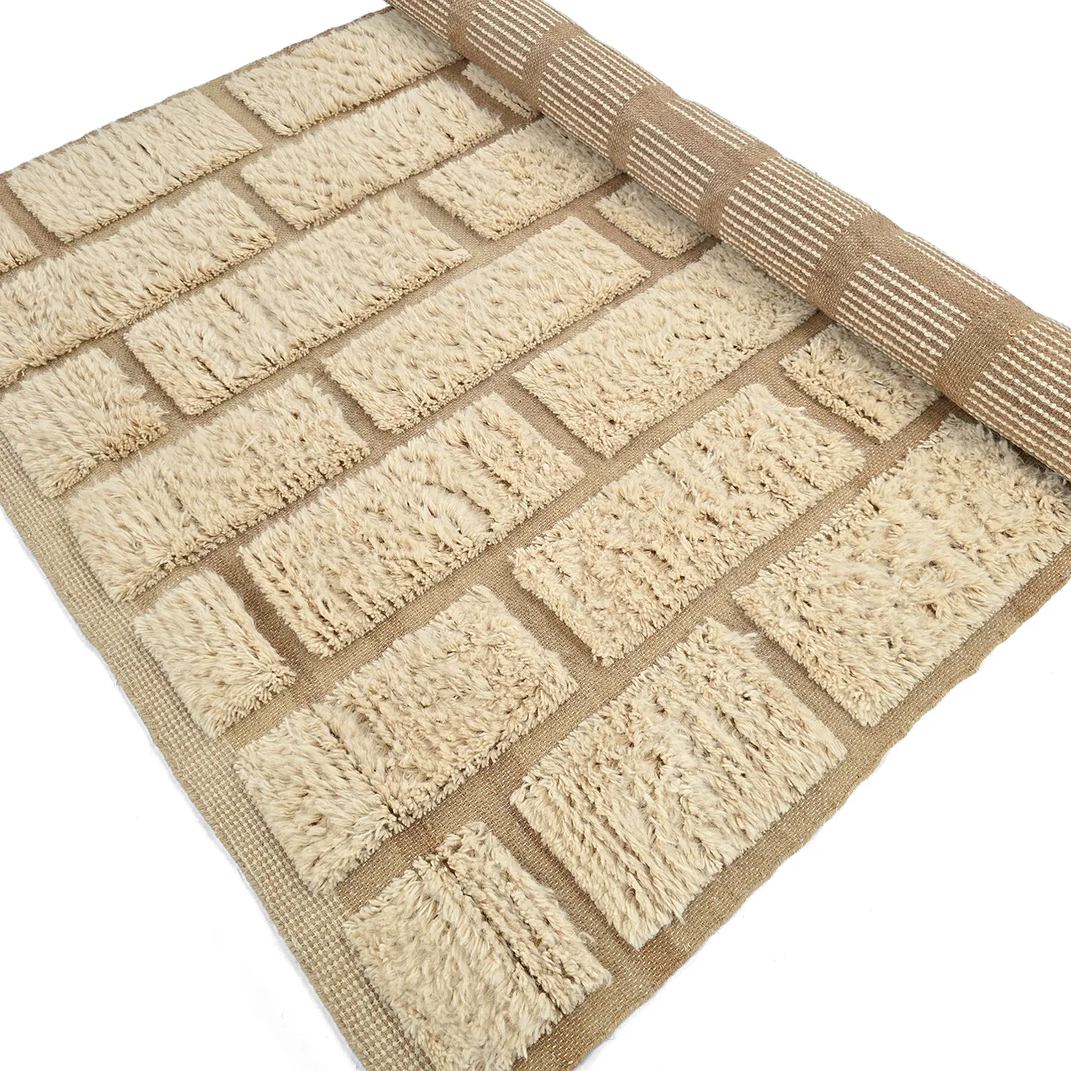 Husté koberce - Leknes ručne tkaná vlnená shaggy (krémová)