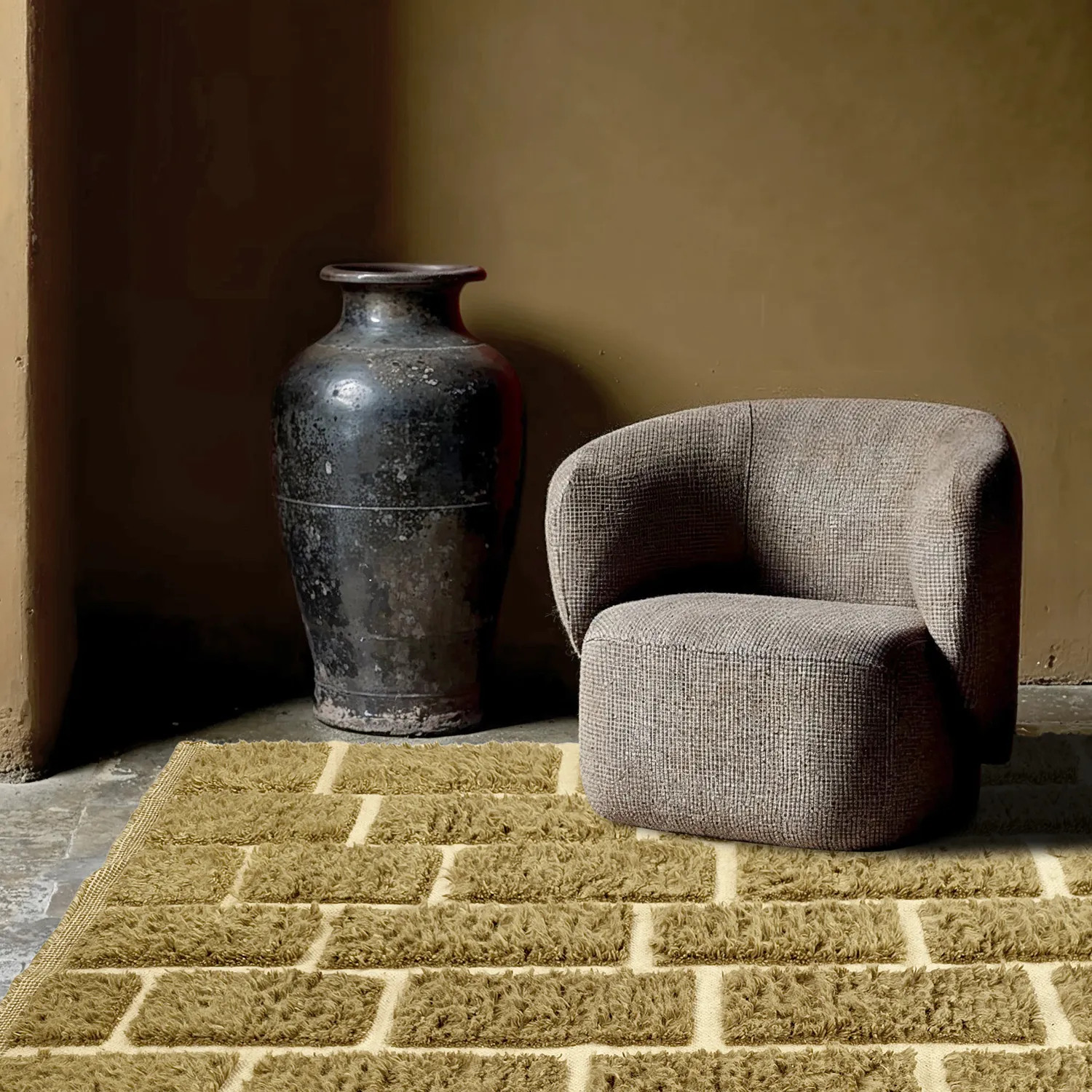 Koberce s dlhým vlasom - Leknes ručne tkaná vlnená shaggy (zelená)