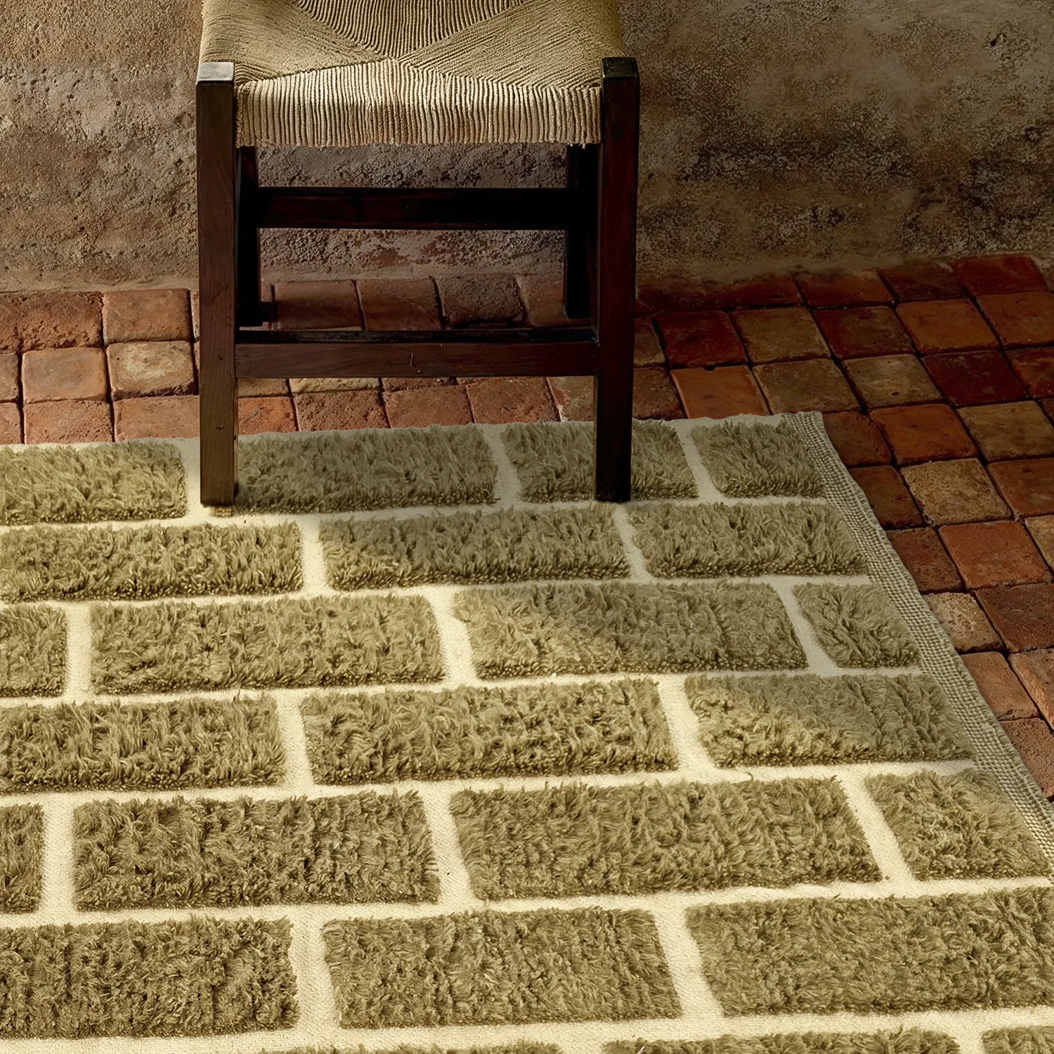 Koberce s dlhým vlasom - Leknes ručne tkaná vlnená shaggy (zelená)