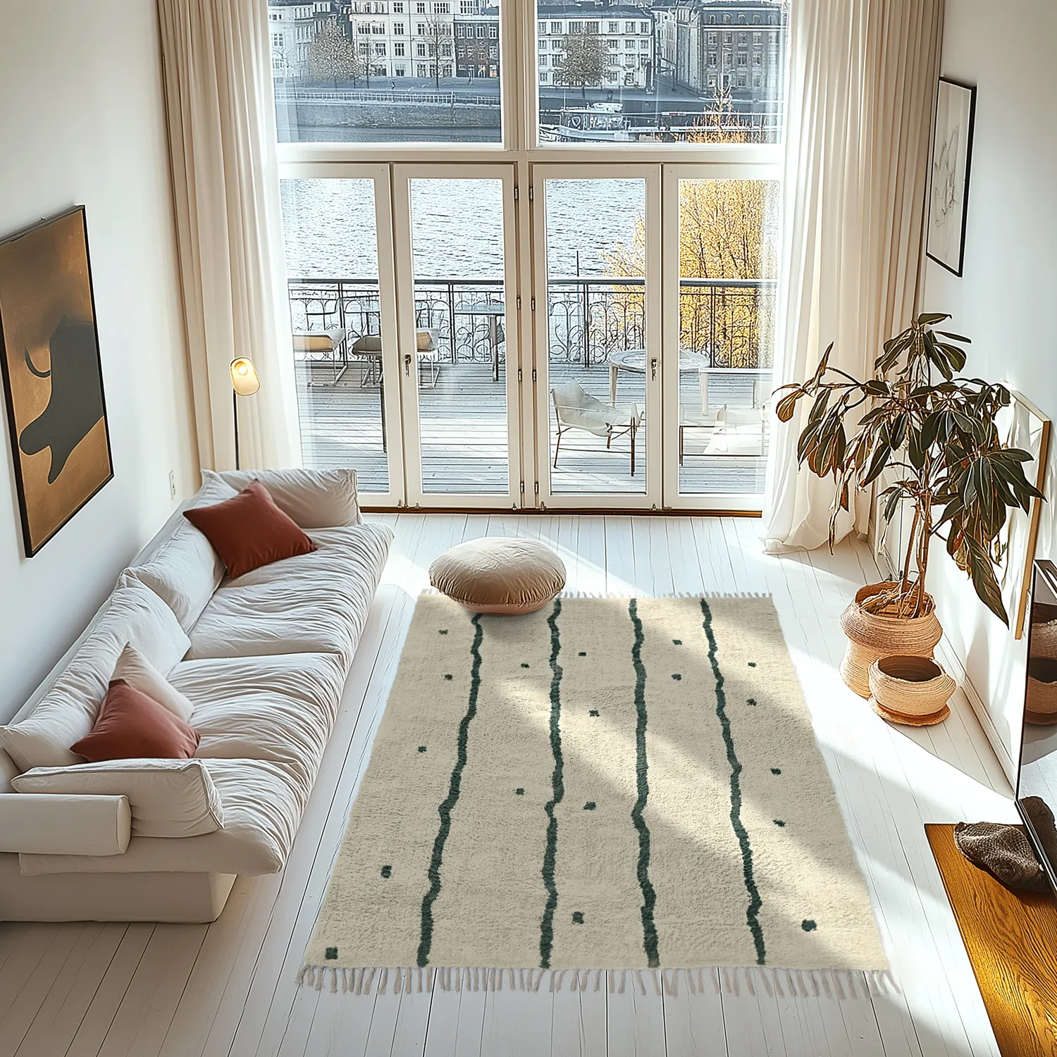 Koberce s chlpmi - Leora Natural Cotton Shaggy (bežová/zelená)