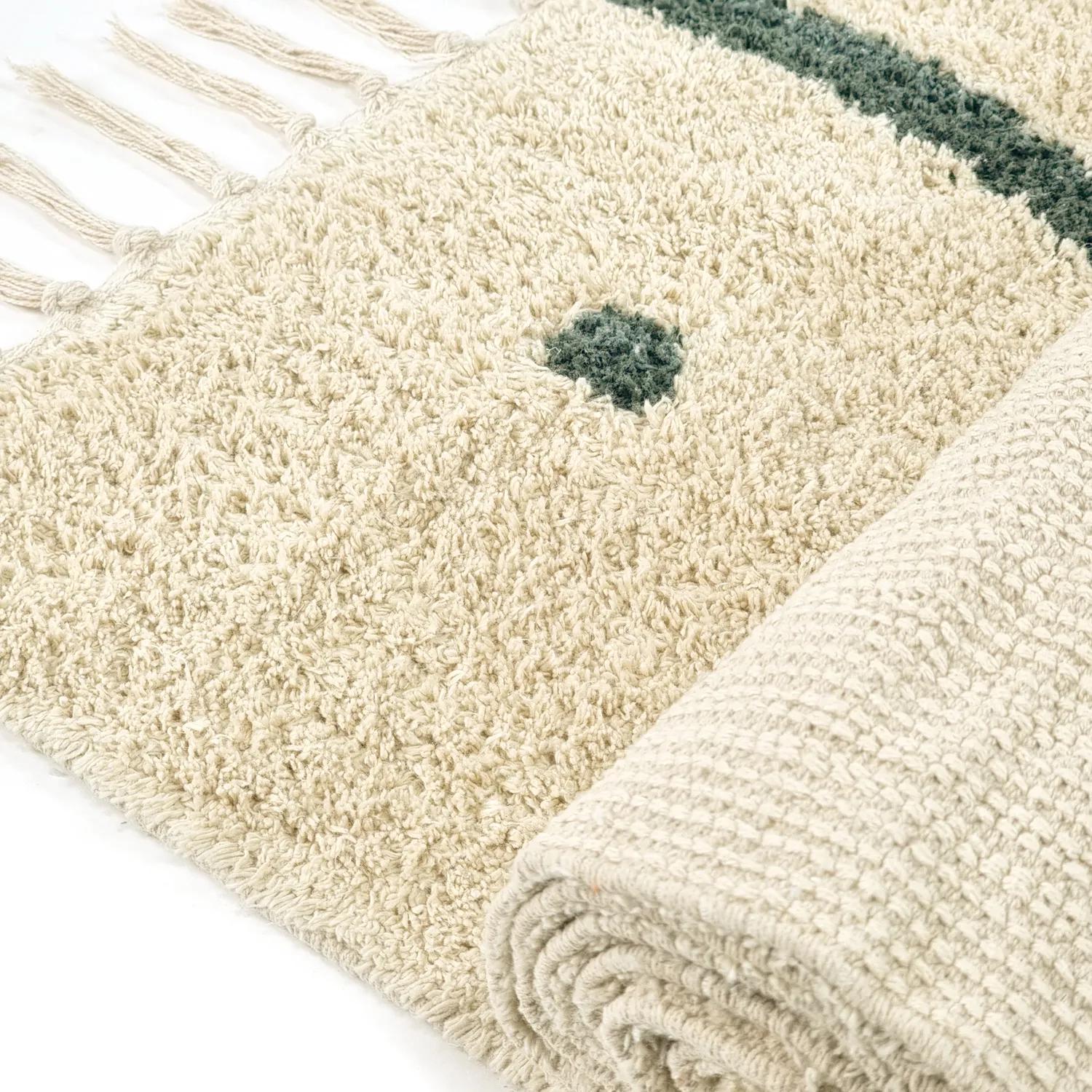Koberce s chlpmi - Leora Natural Cotton Shaggy (bežová/zelená)