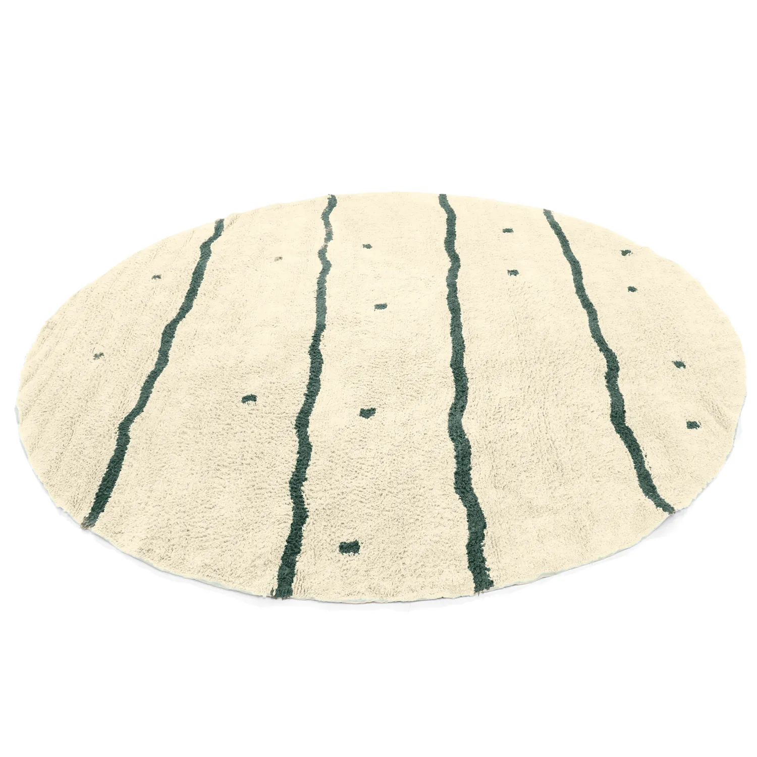 Kolo koberce - Leora Natural Cotton Shaggy (bežová/zelená)