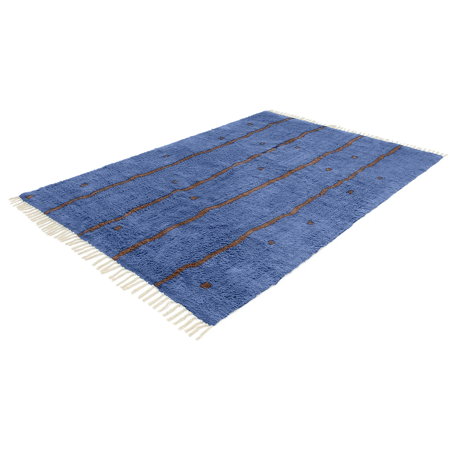 Koberce s dlhým vlasom - Leora Natural Cotton Shaggy (modrá/hnedá)