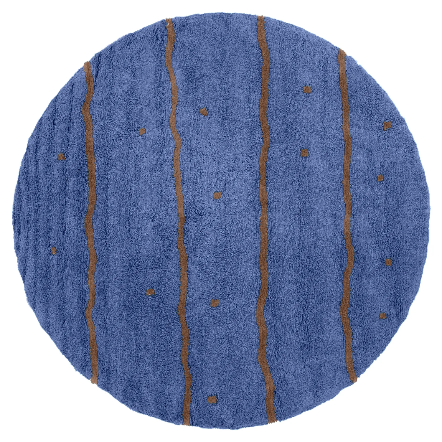 Kolo koberce - Leora Natural Cotton Shaggy (modrá/hnedá)