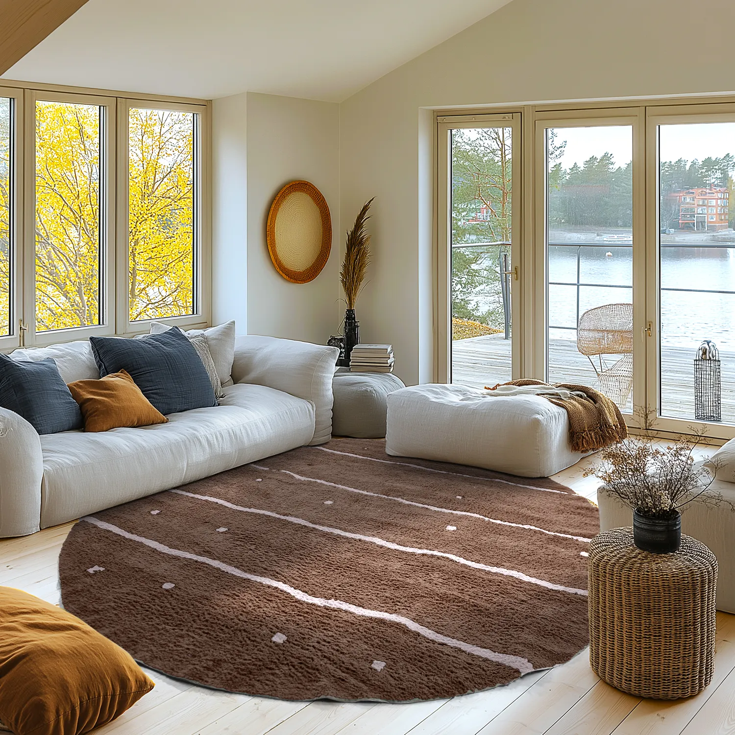 Kolo koberce - Leora Natural Cotton Shaggy (hnedá/fialová)