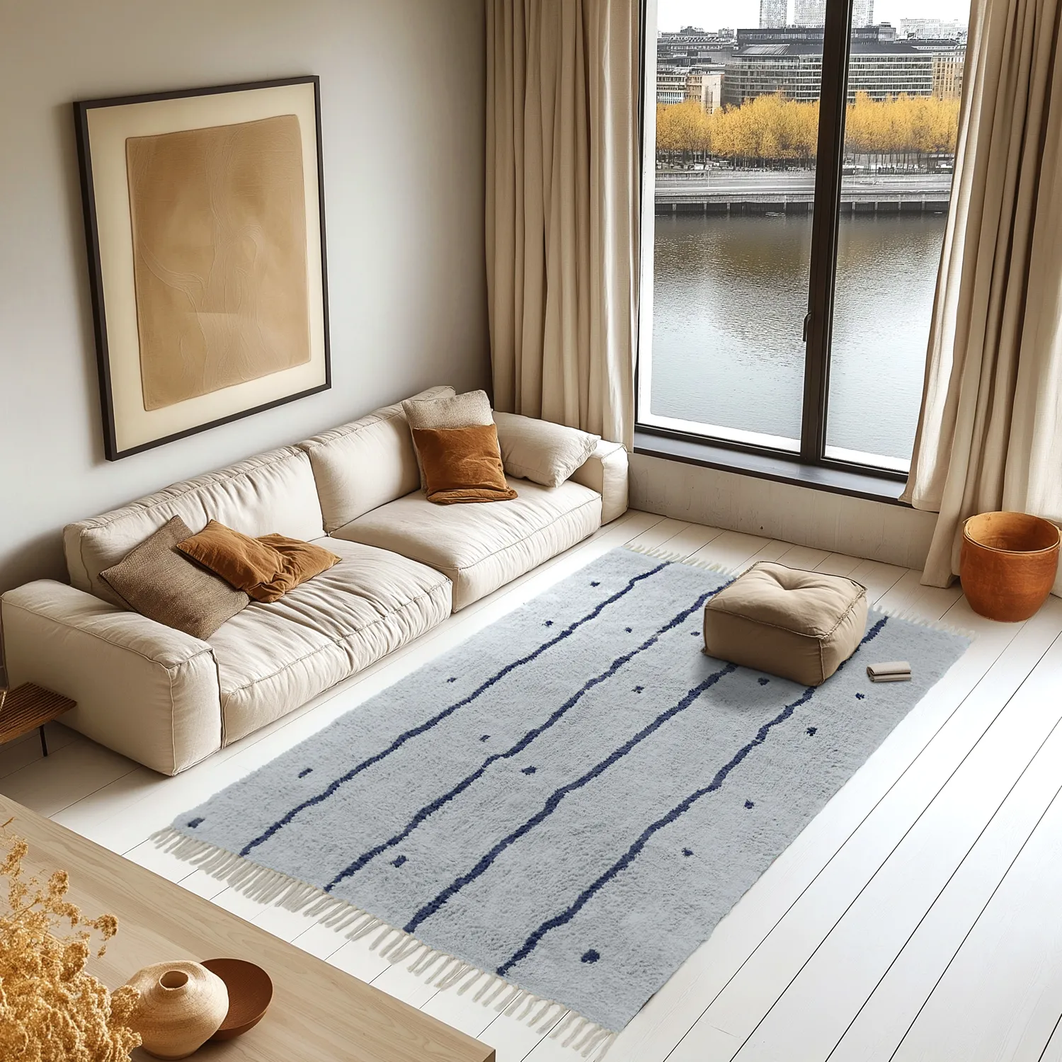 Koberce s dlhým vlasom - Leora Natural Cotton Shaggy (šedá/modrá)