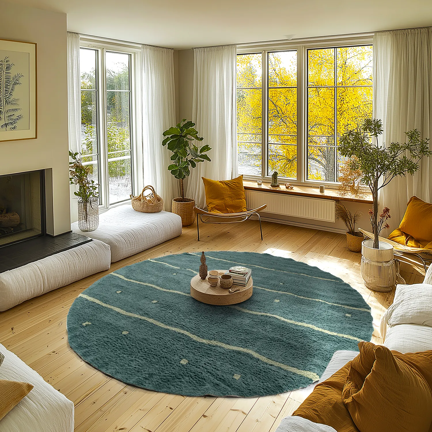 Kolo koberce - Leora Natural Cotton Shaggy (zelená)