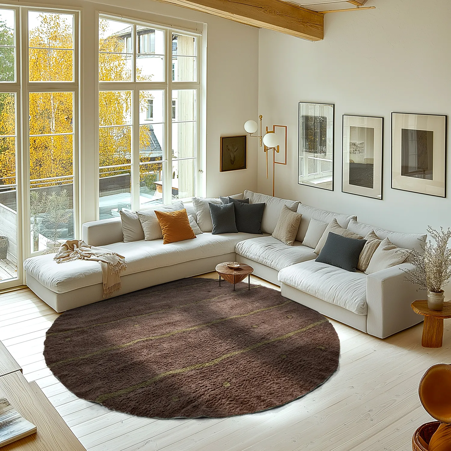 Kolo koberce - Leora Natural Cotton Shaggy (hnedá/olivová)