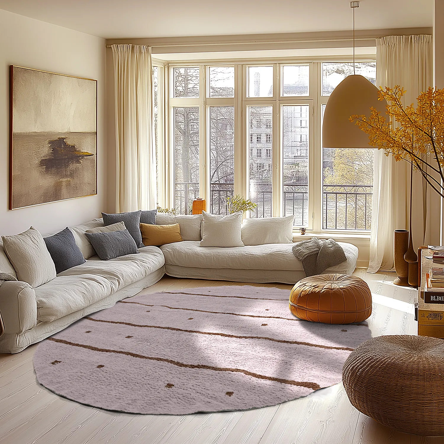 Kolo koberce - Leora Natural Cotton Shaggy (ružová/hnedá)