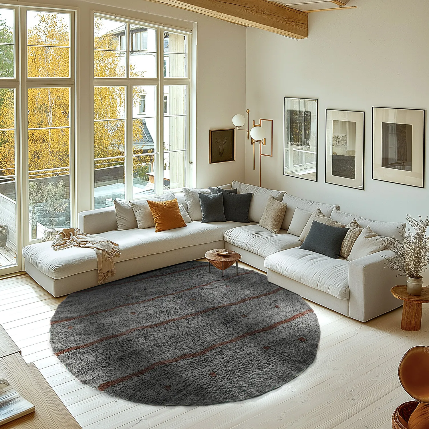 Kolo koberce - Leora Natural Cotton Shaggy (čierna/hnedá)