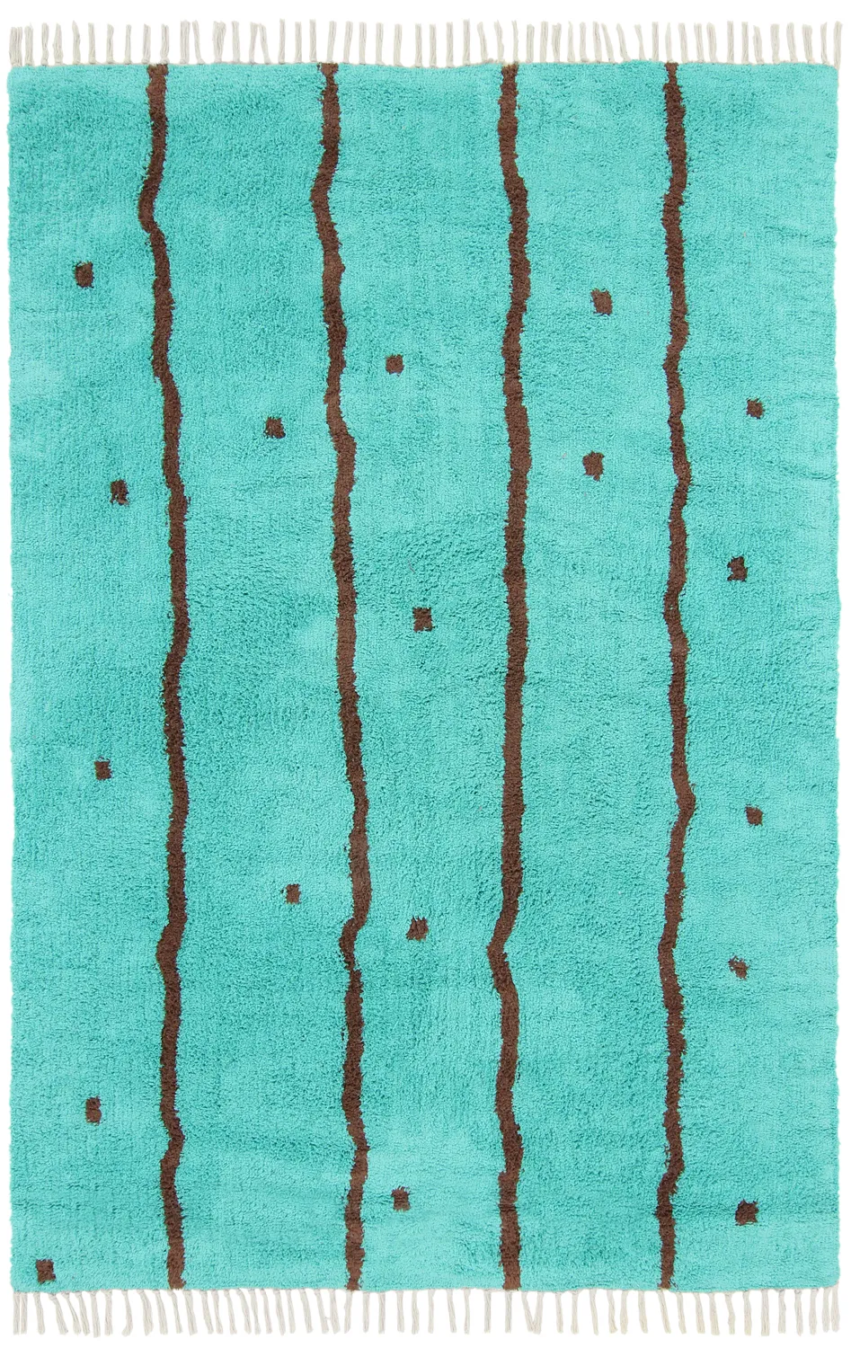 Koberce s dlhým vlasom - Leora Natural Cotton Shaggy (tyrkysová/hnedá)