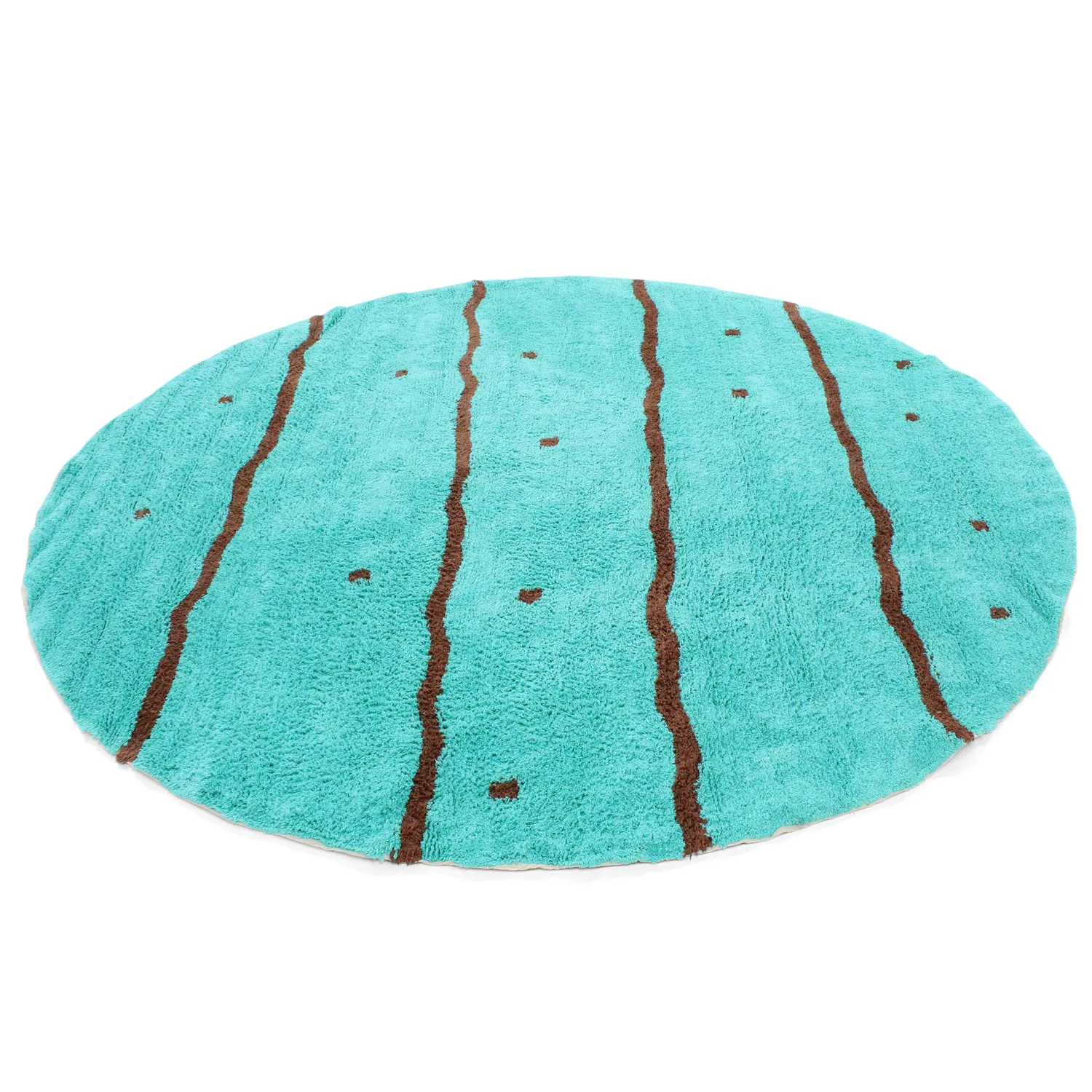 Kolo koberce - Leora Natural Cotton Shaggy (tyrkysová/hnedá)