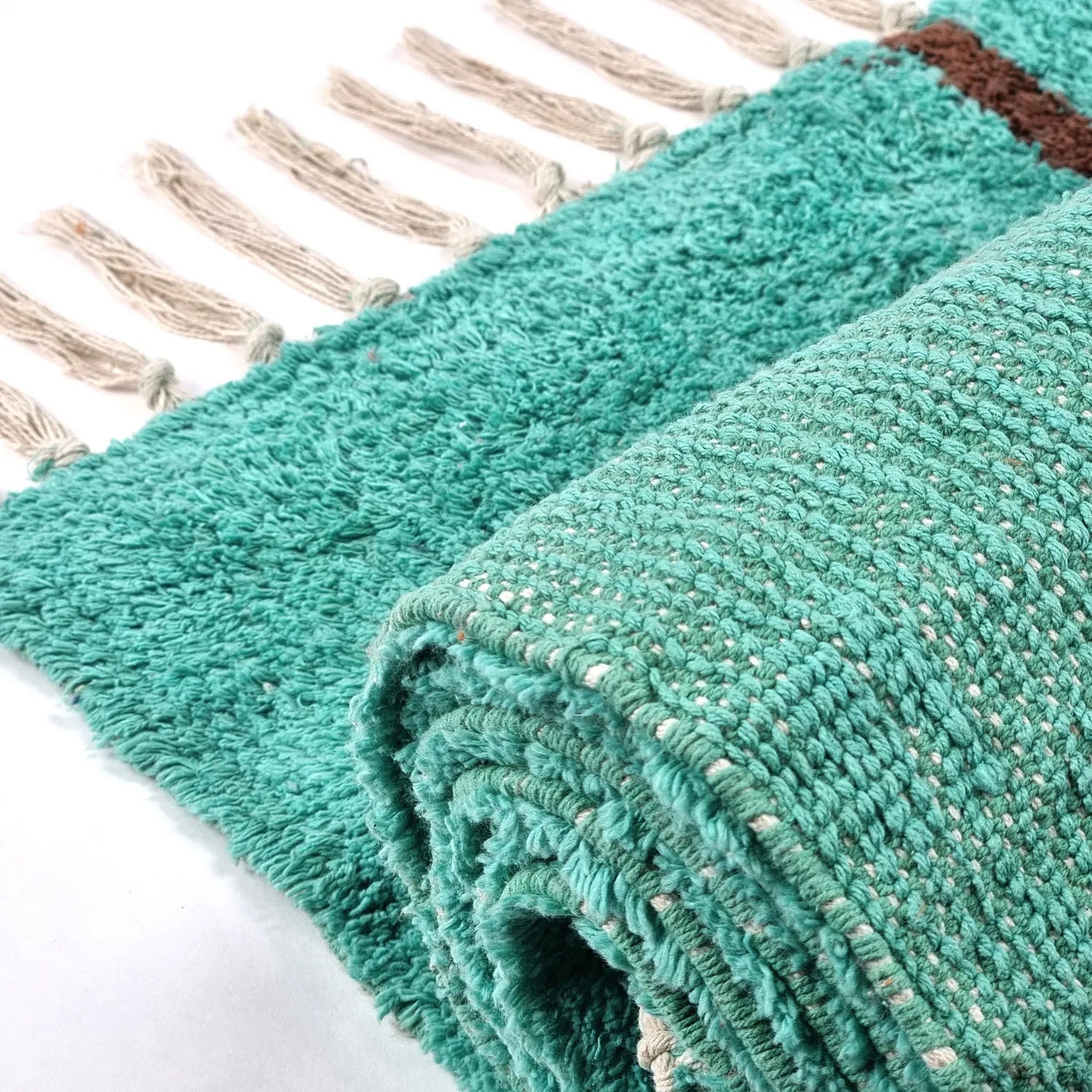 Koberce s dlhým vlasom - Leora Natural Cotton Shaggy (tyrkysová/hnedá)