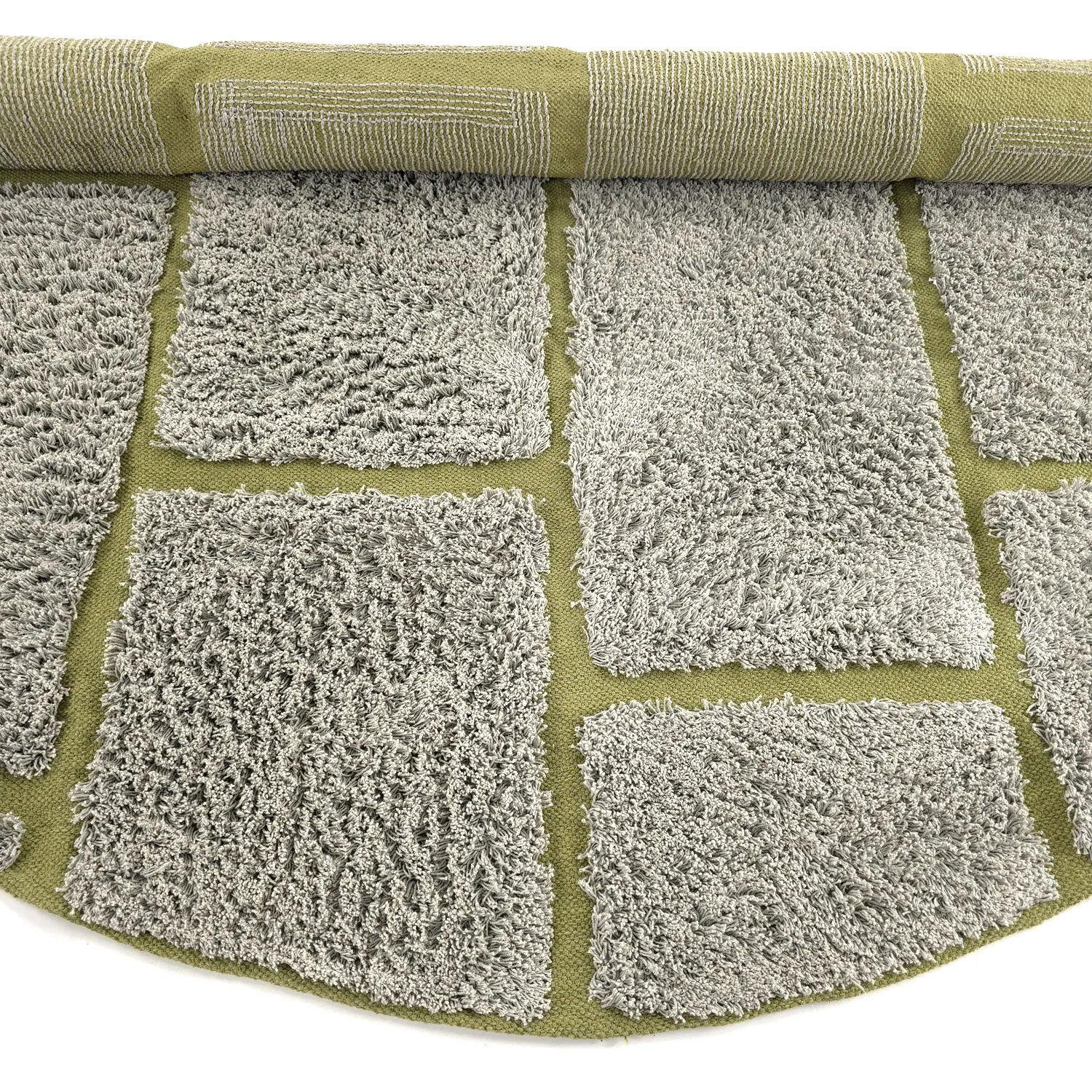 Kruhový koberec - Lindley Natural Cotton Shaggy (šedá/zelená)
