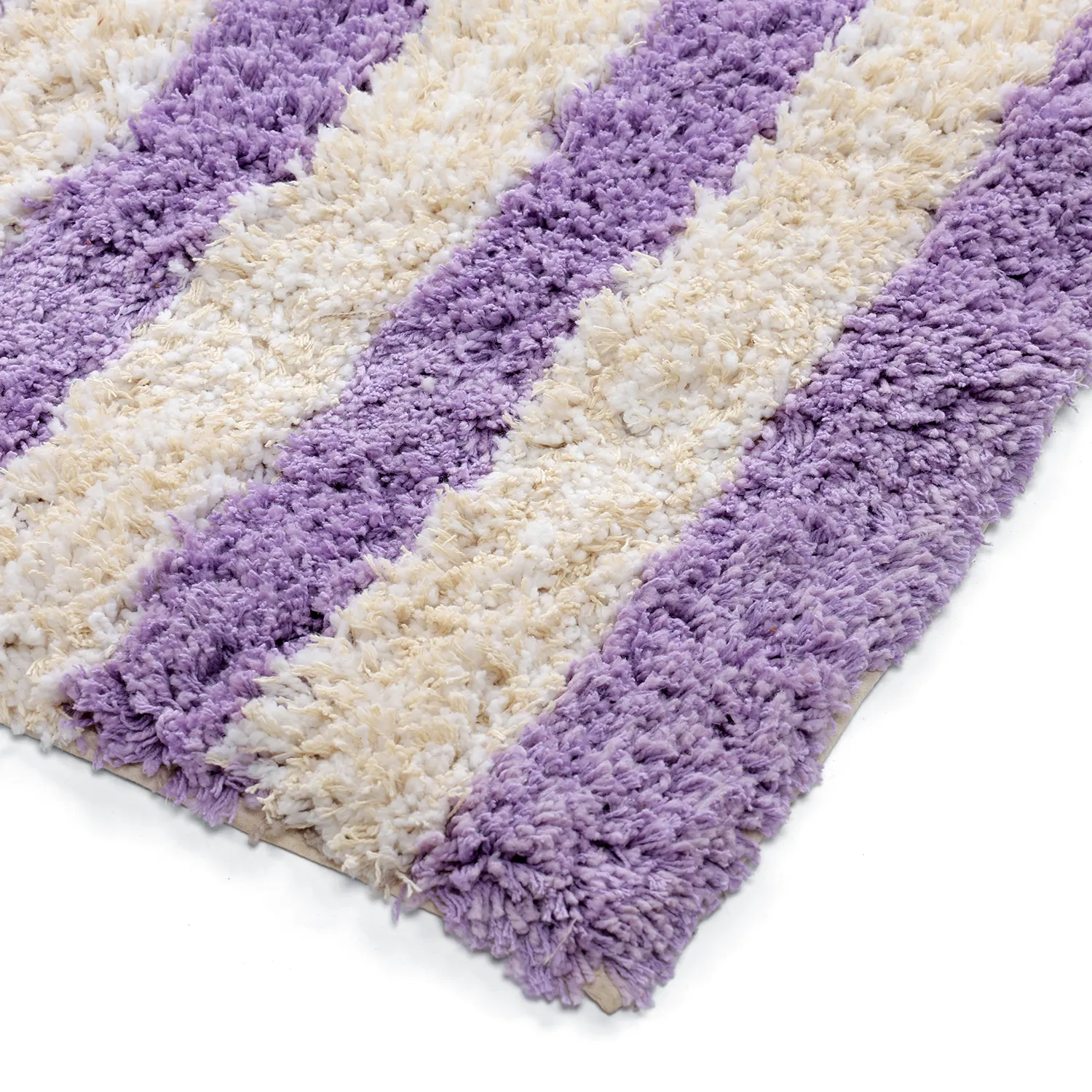 Koberce s dlhým vlasom - Thira Stripe Cotton Shaggy (krém/svetlofialová)