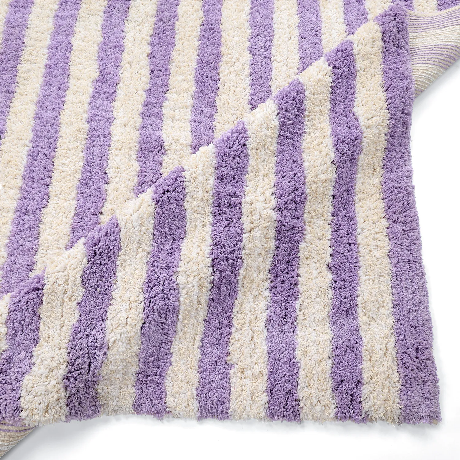 Koberce s dlhým vlasom - Thira Stripe Cotton Shaggy (krém/svetlofialová)