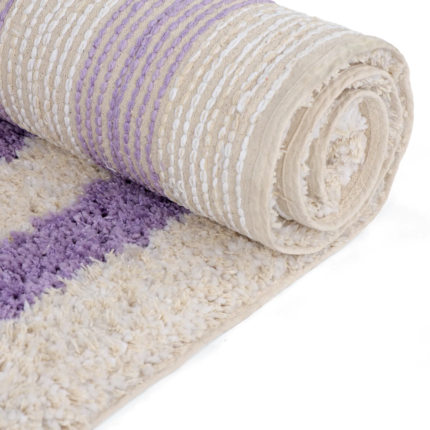 Koberce s dlhým vlasom - Thira Stripe Cotton Shaggy (krém/svetlofialová)