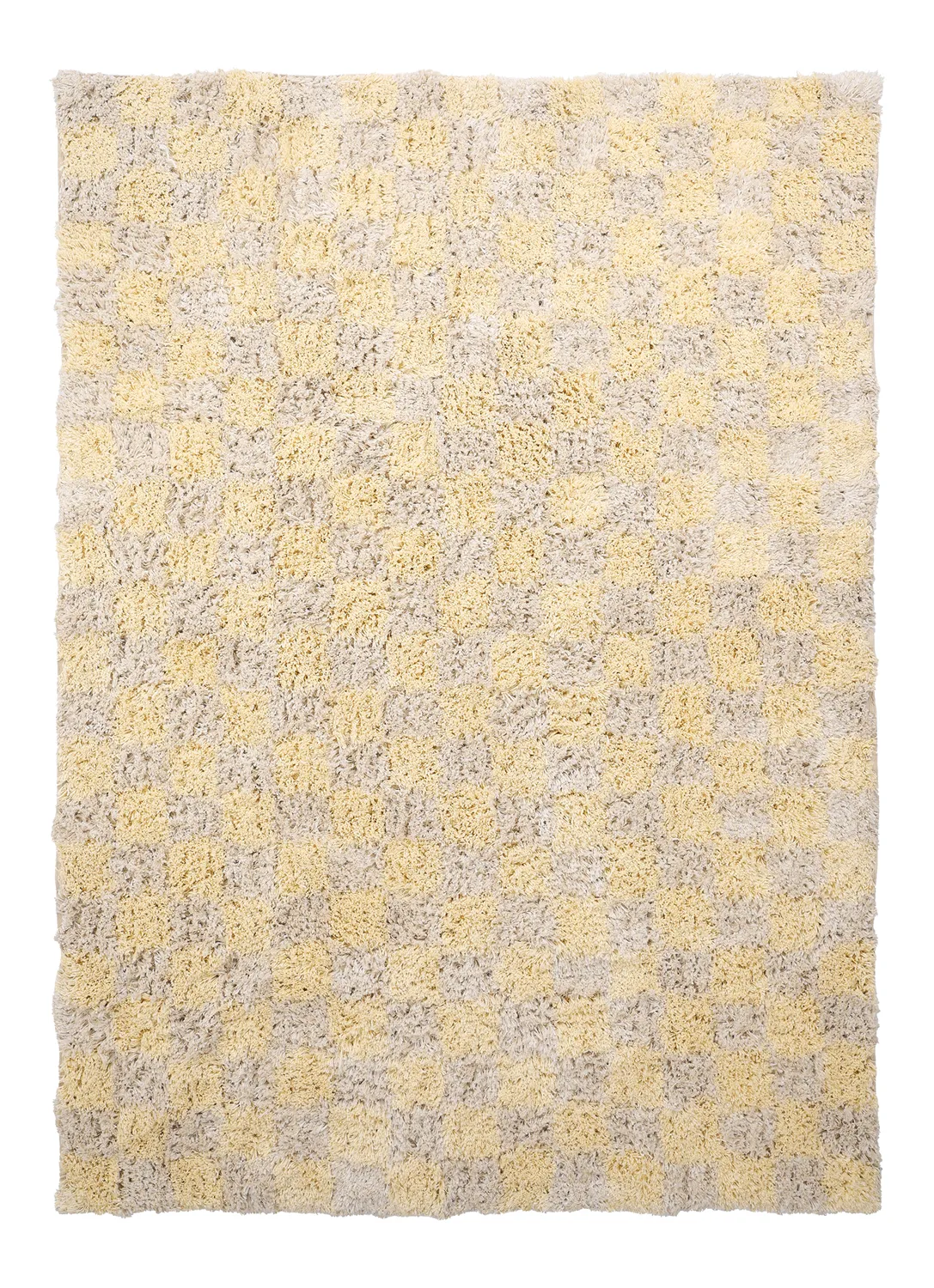 Ryamattor - Methoni Check Cotton Shaggy (creme/ljusgul)