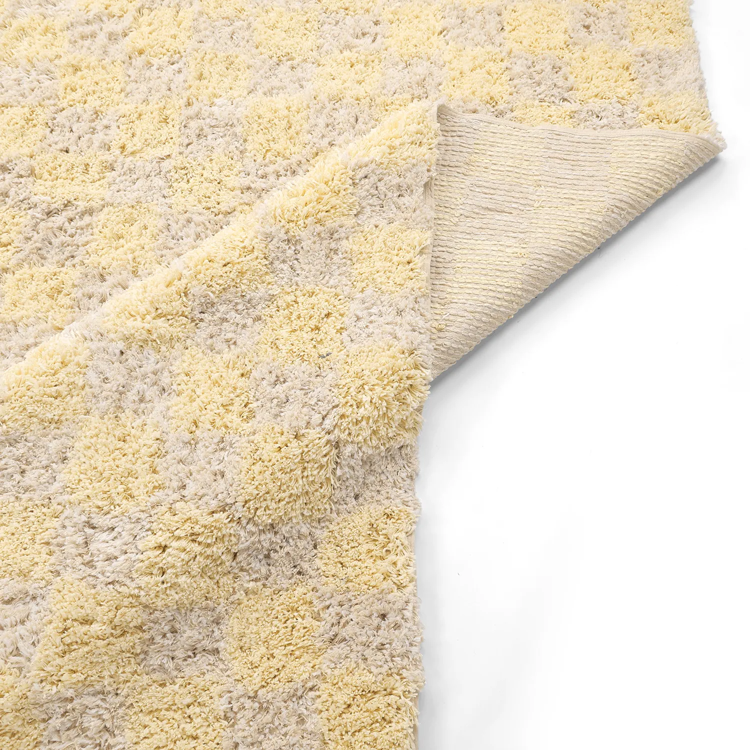 Ryamattor - Methoni Check Cotton Shaggy (creme/ljusgul)