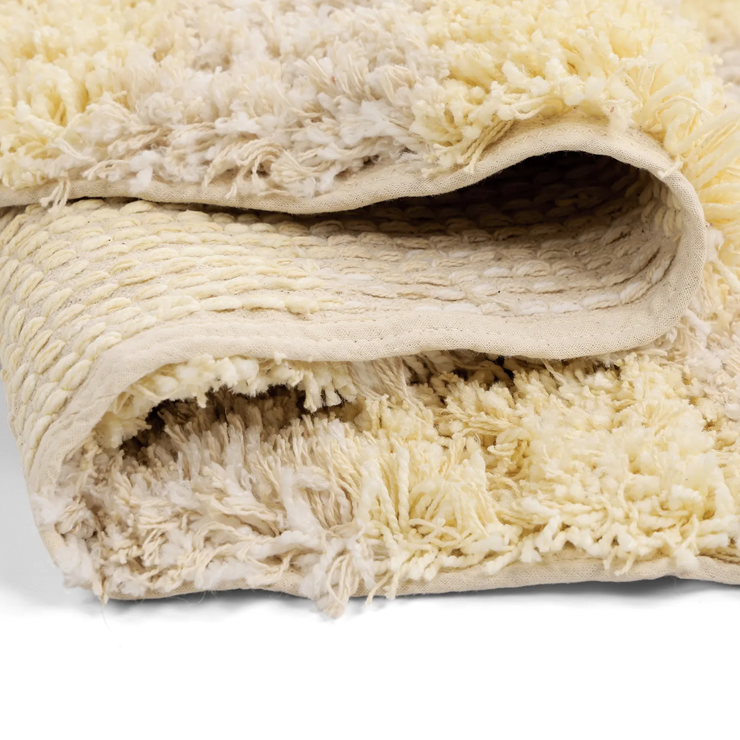 Ryamattor - Methoni Check Cotton Shaggy (creme/ljusgul)