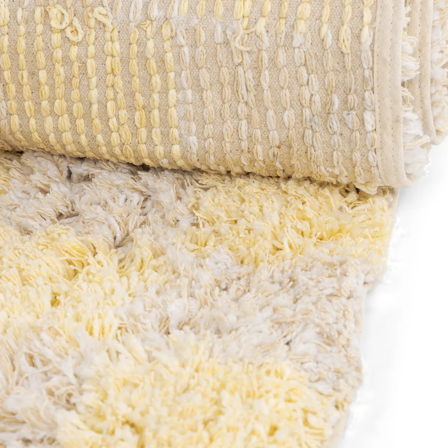 Ryamattor - Methoni Check Cotton Shaggy (creme/ljusgul)