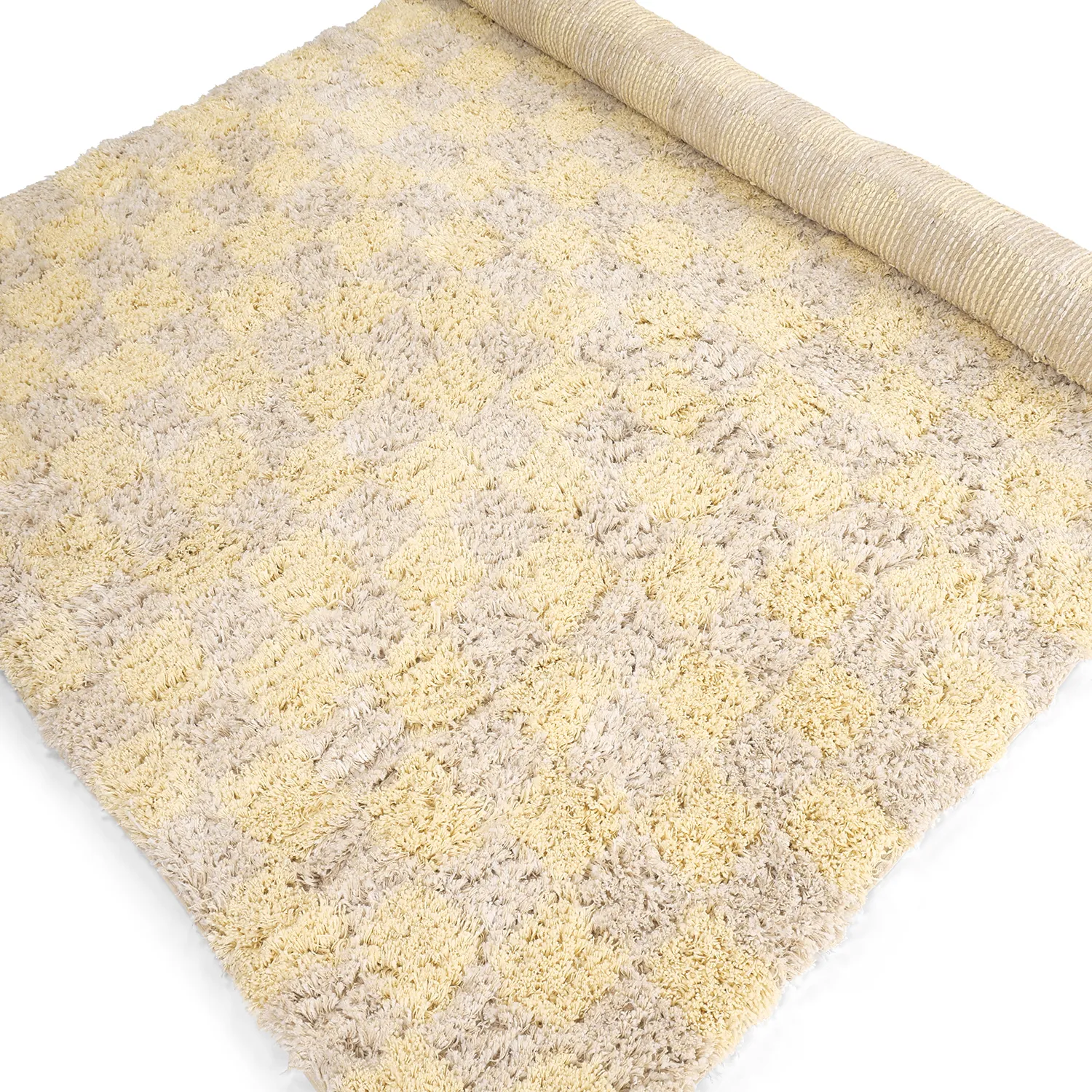 Ryamattor - Methoni Check Cotton Shaggy (creme/ljusgul)