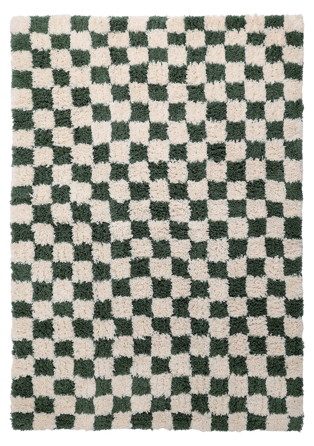 Ryamattor - Methoni Check Cotton Shaggy (creme/grön)