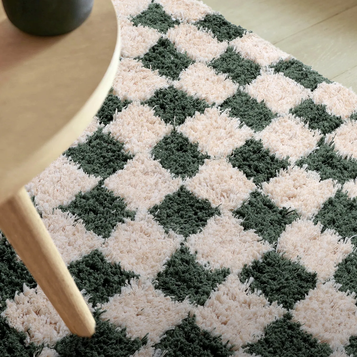 Ryamattor - Methoni Check Cotton Shaggy (creme/grön)