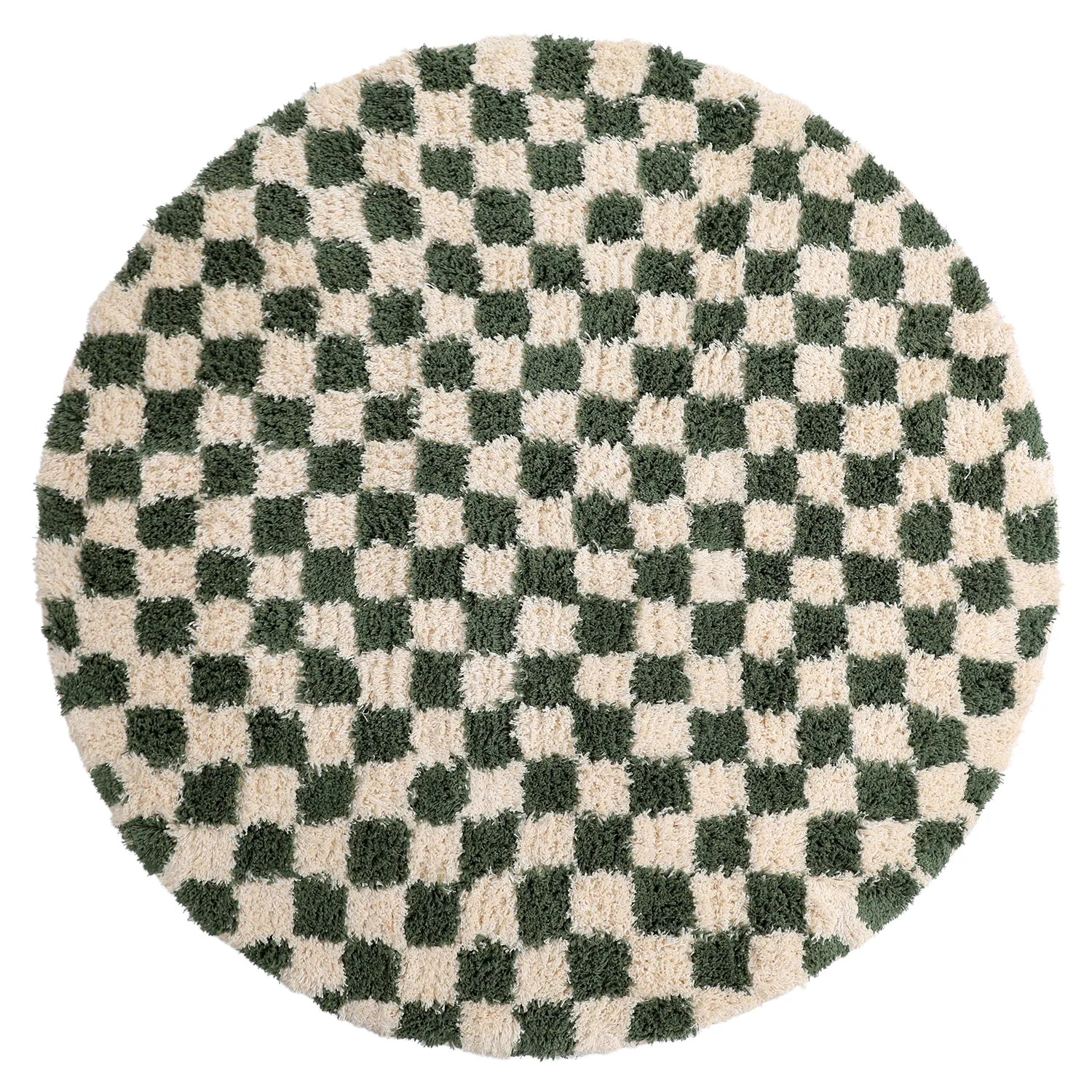 Rund matta - Methoni Check Cotton Shaggy (creme/grön)